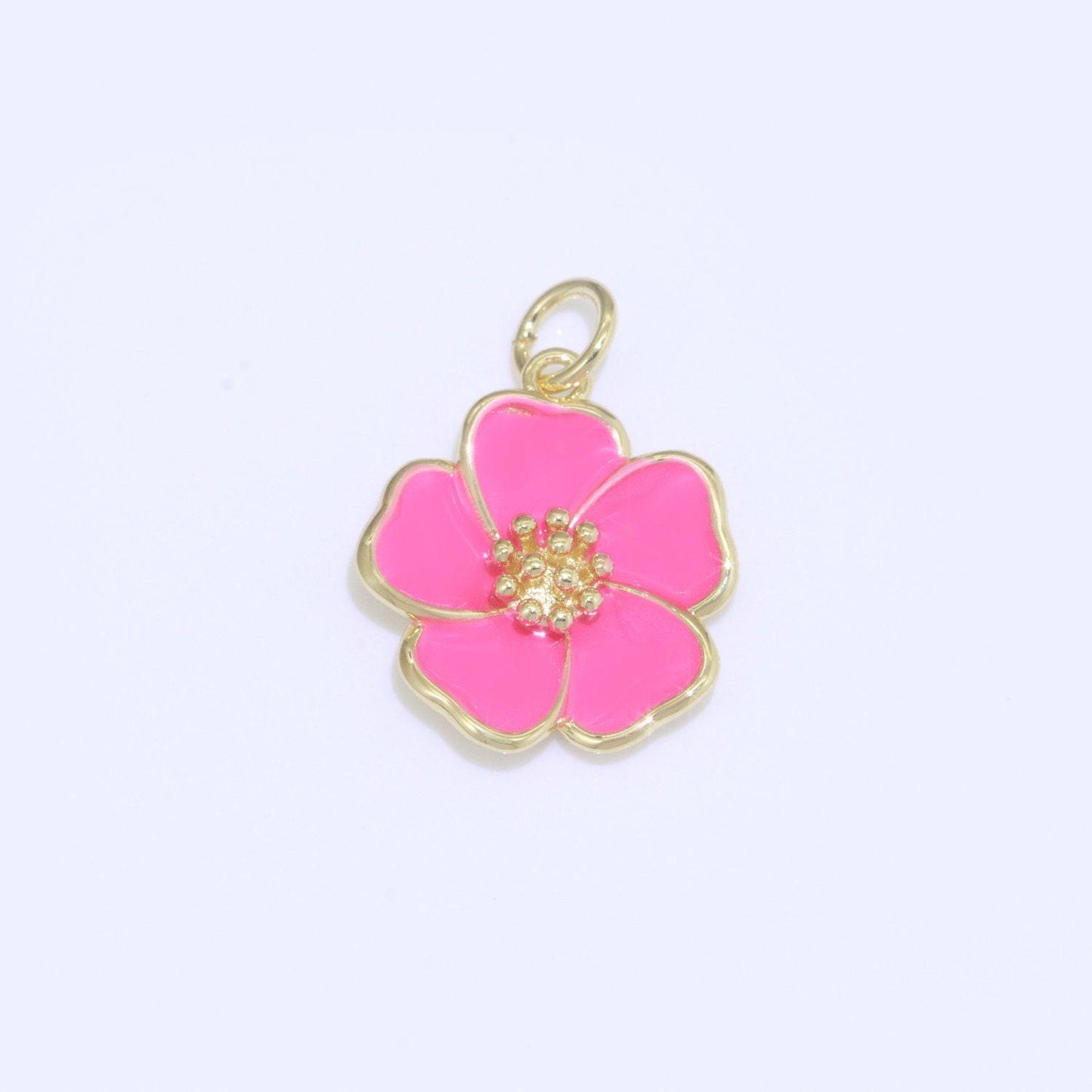 Dainty hibiscus charm tropical flower gold filled enamel charm hawaiian inspired jewelry pendant for necklace bracelet earring makings m-499