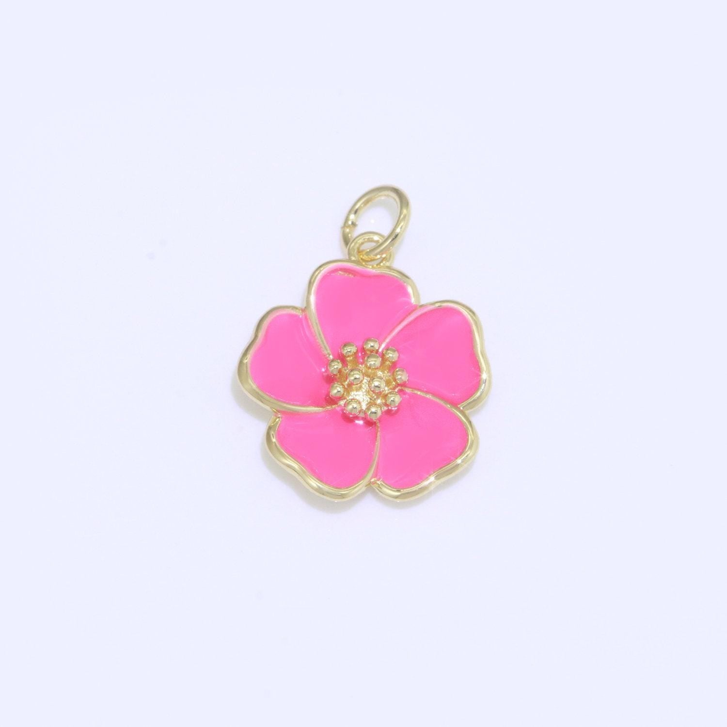 Dainty hibiscus charm tropical flower gold filled enamel charm hawaiian inspired jewelry pendant for necklace bracelet earring makings m-499