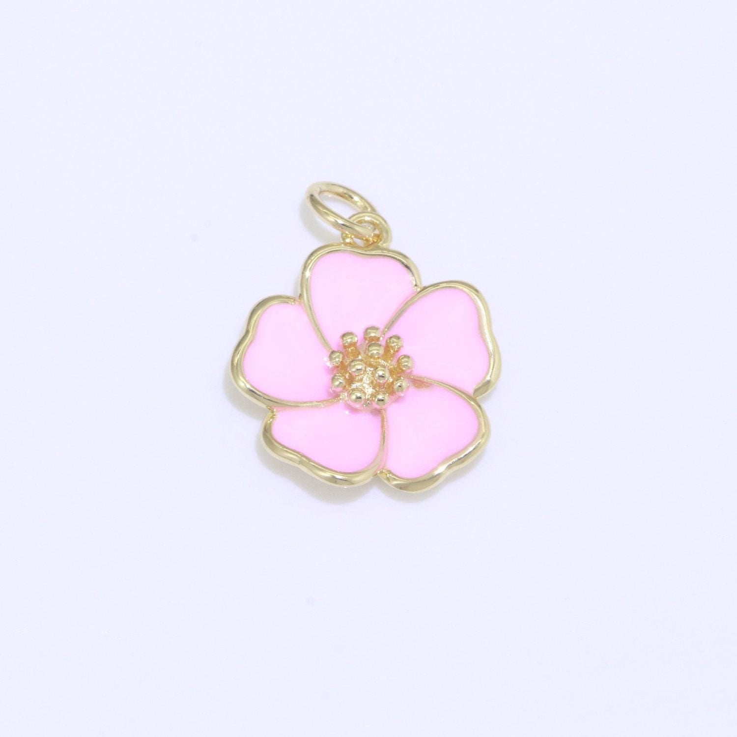 Dainty hibiscus charm tropical flower gold filled enamel charm hawaiian inspired jewelry pendant for necklace bracelet earring makings m-499