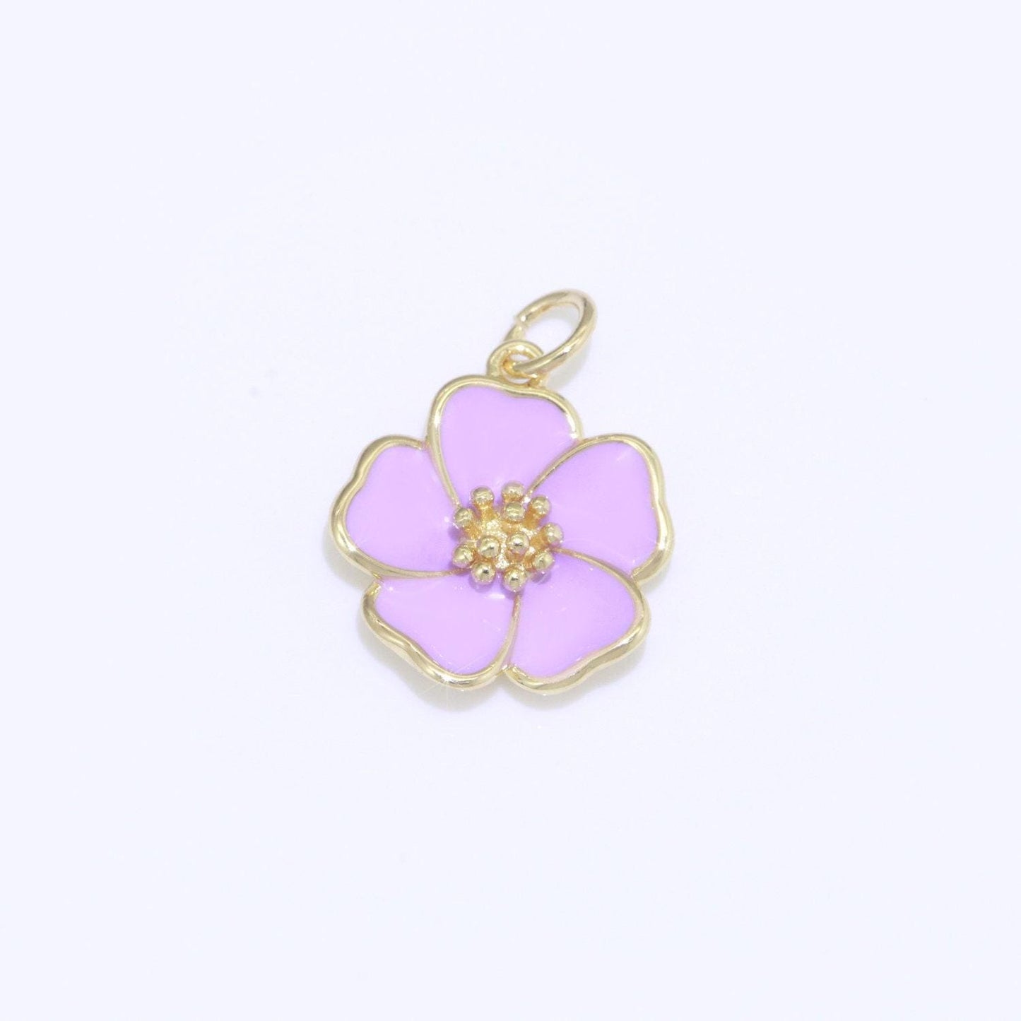 Dainty hibiscus charm tropical flower gold filled enamel charm hawaiian inspired jewelry pendant for necklace bracelet earring makings m-499