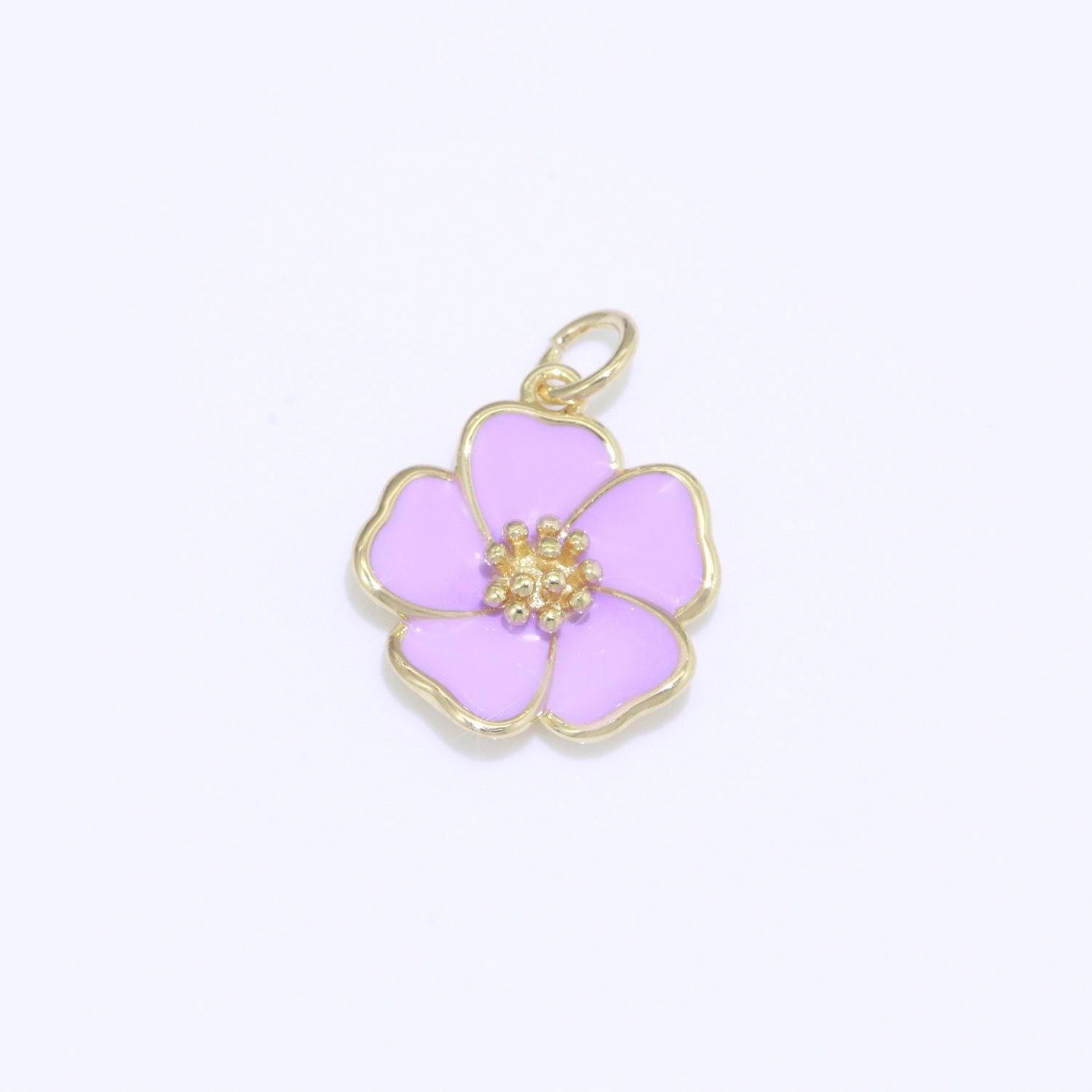 Dainty hibiscus charm tropical flower gold filled enamel charm hawaiian inspired jewelry pendant for necklace bracelet earring makings m-499