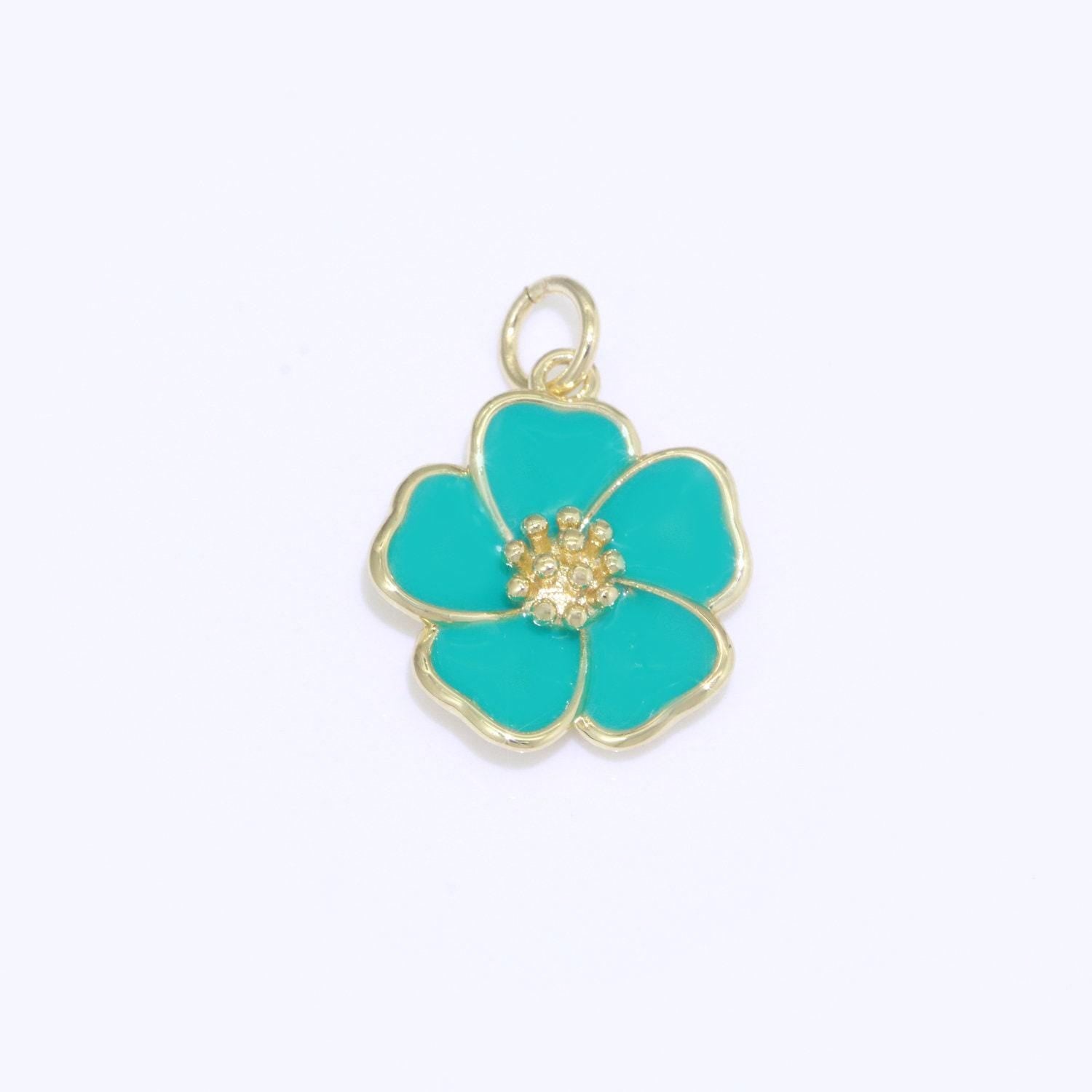 Dainty hibiscus charm tropical flower gold filled enamel charm hawaiian inspired jewelry pendant for necklace bracelet earring makings m-499