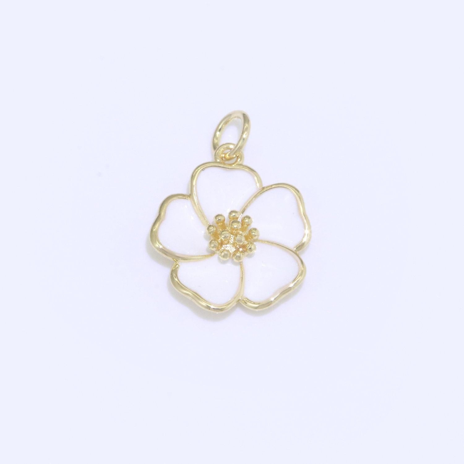 Dainty hibiscus charm tropical flower gold filled enamel charm hawaiian inspired jewelry pendant for necklace bracelet earring makings m-499
