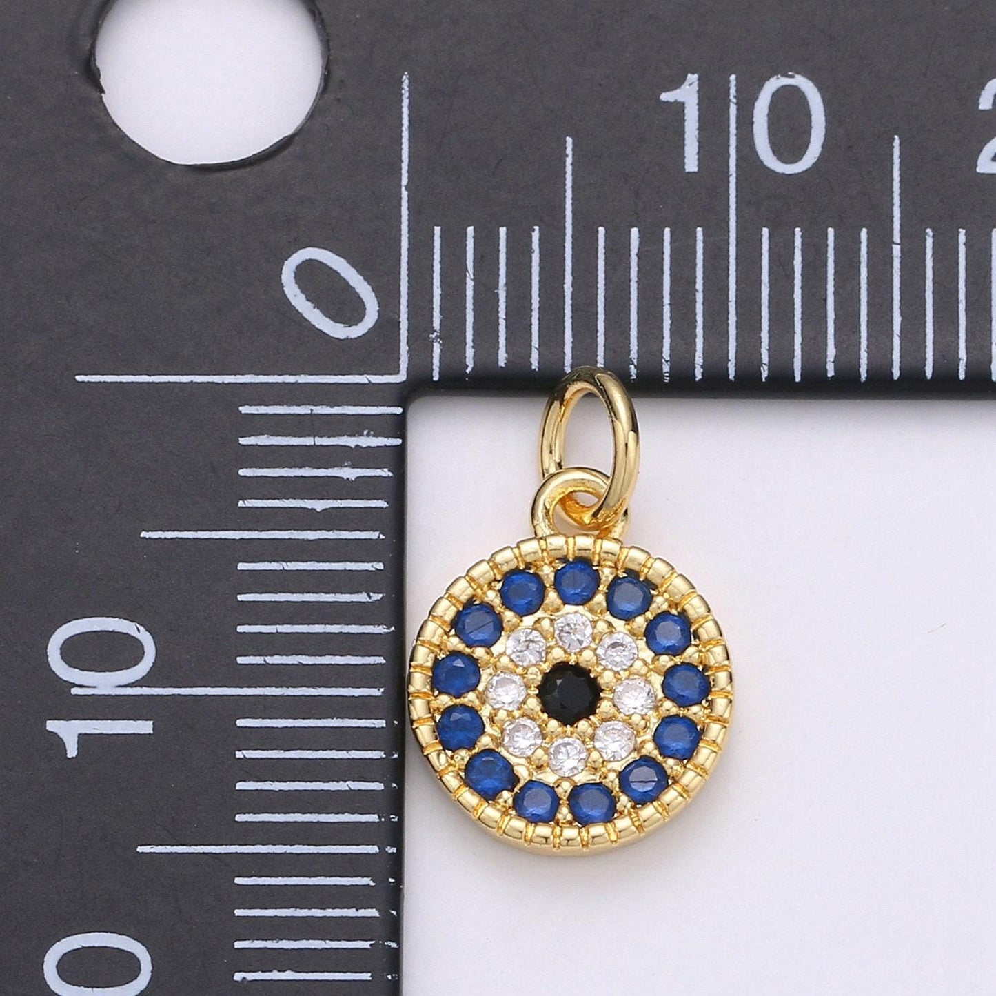 Tiny cz blue micro pave coin charm,round disc pave charm, gold micro pave dangle charms for necklace bracelet earring supply