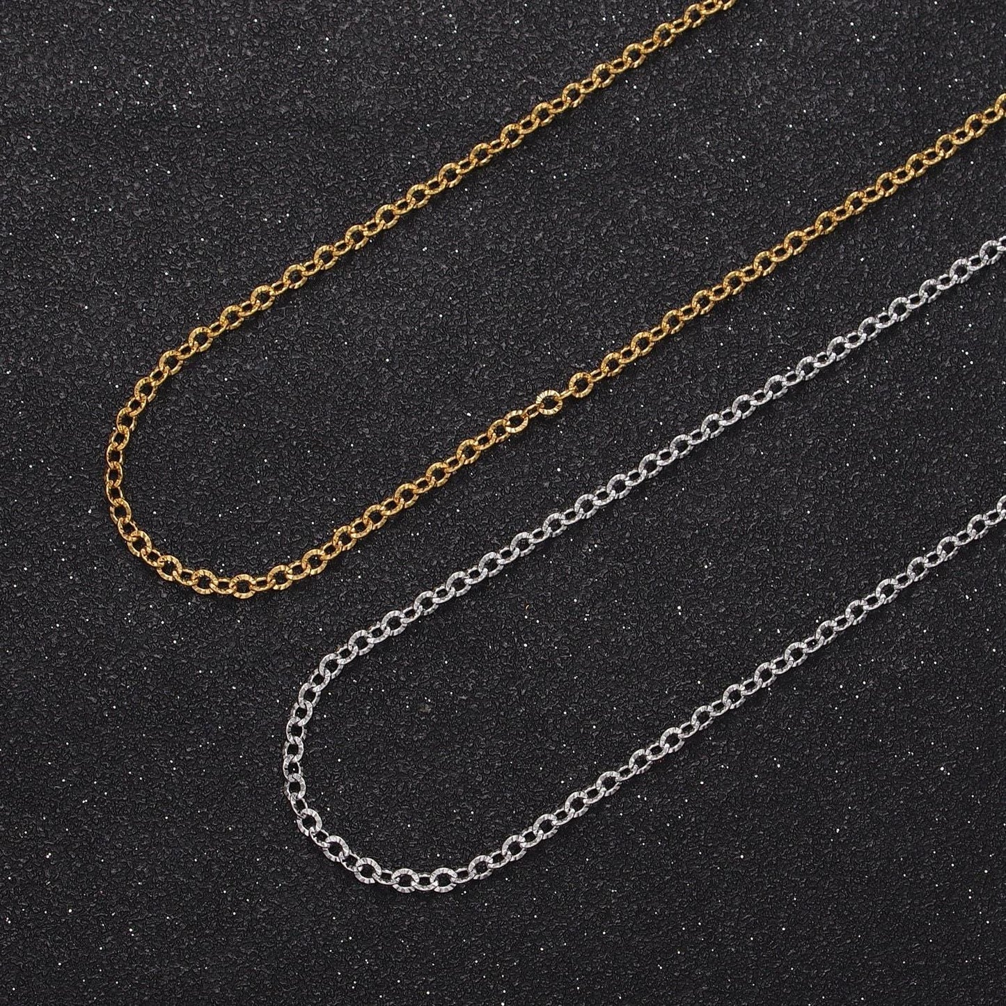 24k gold filled sunburst rolo cable chain, textured 2.2mm width gold & silver jewelry making unfinished chain by yard | roll-937, roll-938