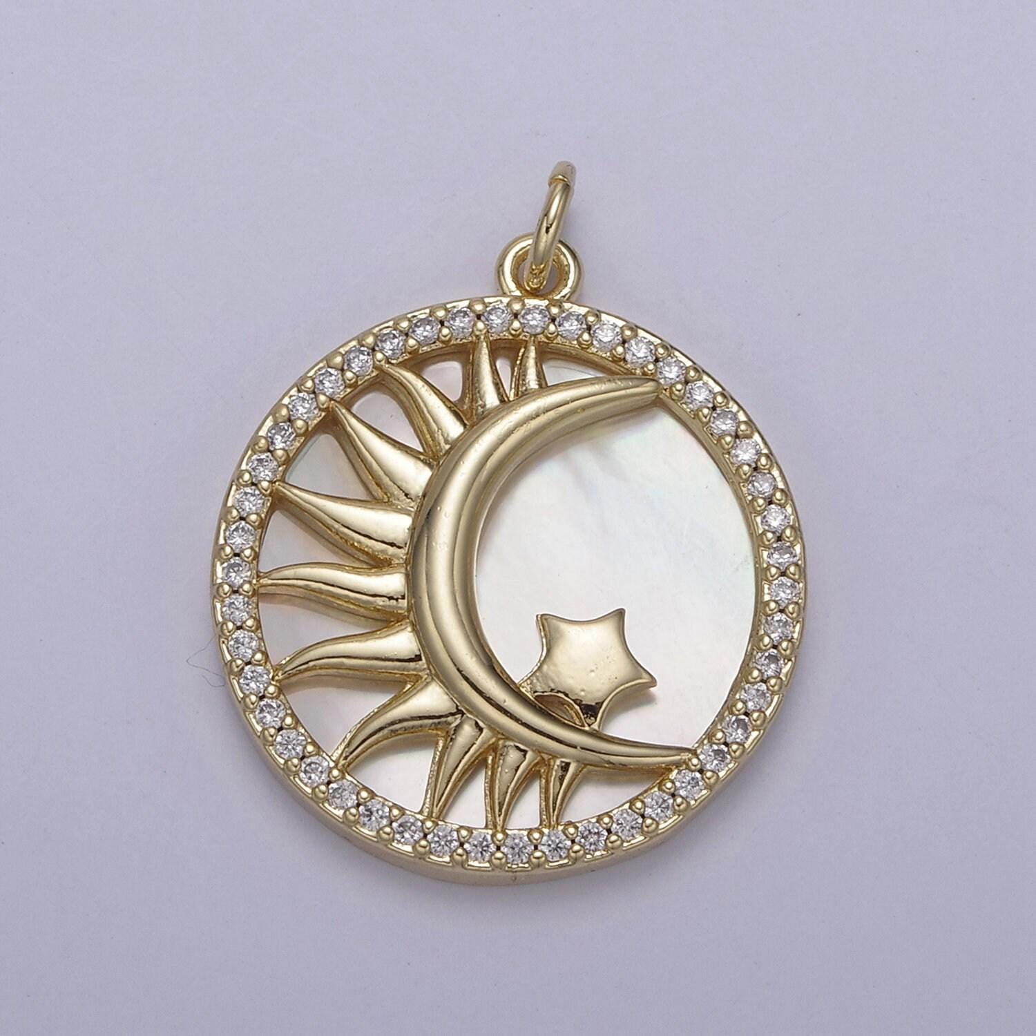 14k gold filled pearl, tiger eye, abalone shell charm pendant crescent moon star charm for celestial necklace bracelet jewelry making n-700