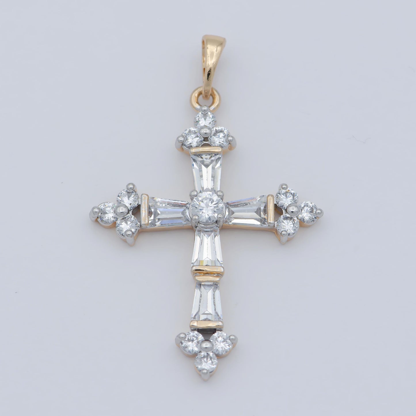 14k gold filled cross pendant, cubic micro pave baguette cross charm cz pendant religious necklace pendant jewelry making