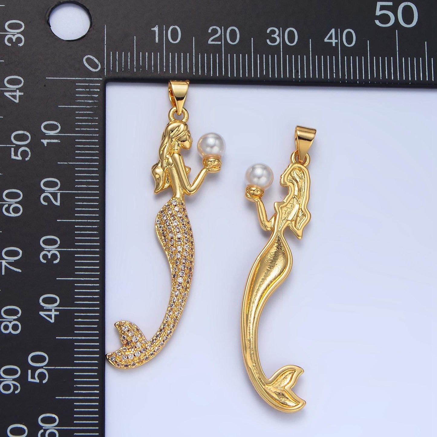 24k gold filled long mermaid clam sea pearl shell drop necklace charm | aa968