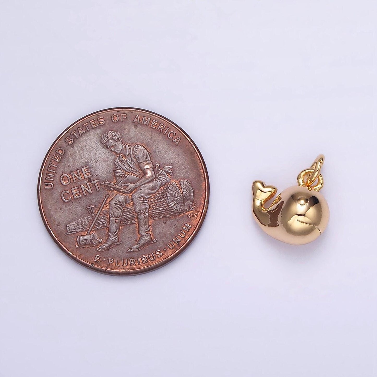 16k gold filled 8mm whale heart tail ocean animal puffed mini add-on charm | ag106