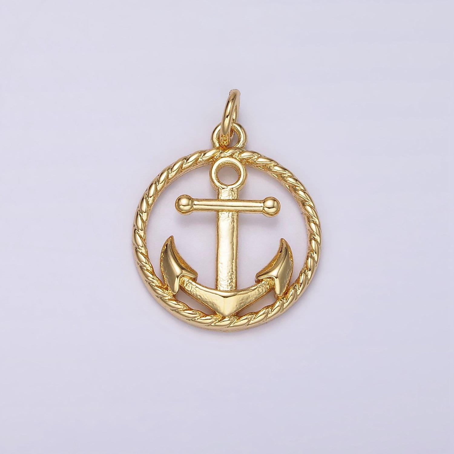 Sailor themed anchor pendant twisted gold coin charm for necklace bracelet women ac909