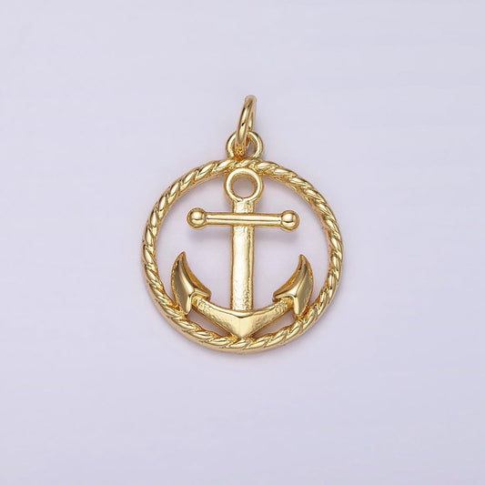 Sailor themed anchor pendant twisted gold coin charm for necklace bracelet women ac909