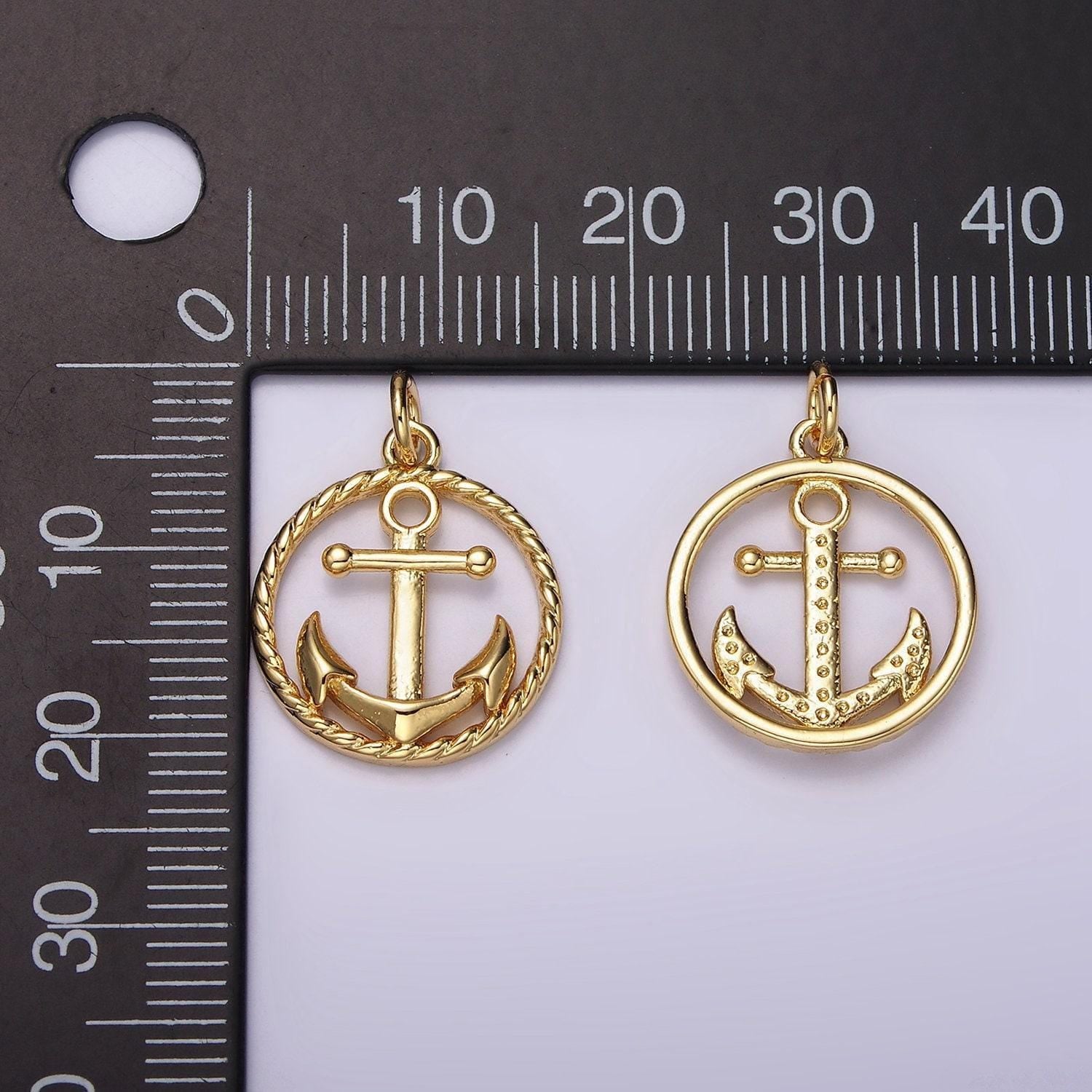 Sailor themed anchor pendant twisted gold coin charm for necklace bracelet women ac909