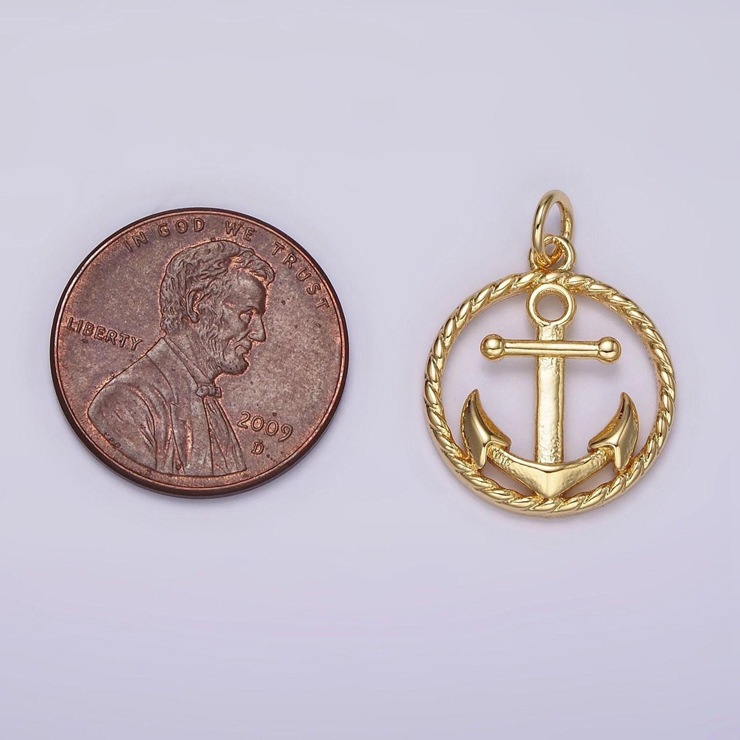 Sailor themed anchor pendant twisted gold coin charm for necklace bracelet women ac909