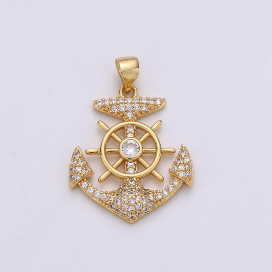 14k gold anchor pendant craft supplies for necklace bracelet jewelry making micro pave sailor charm