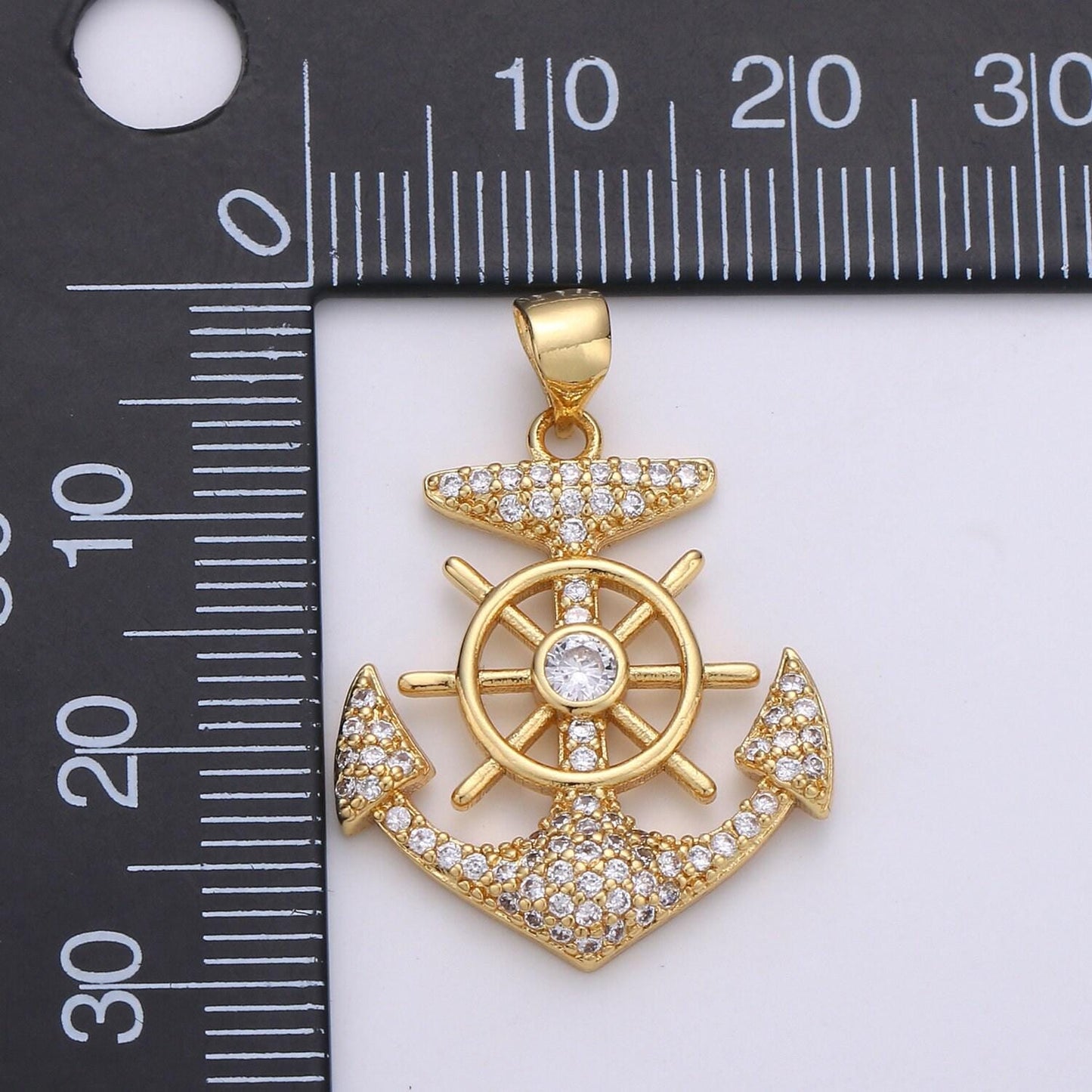 14k gold anchor pendant craft supplies for necklace bracelet jewelry making micro pave sailor charm