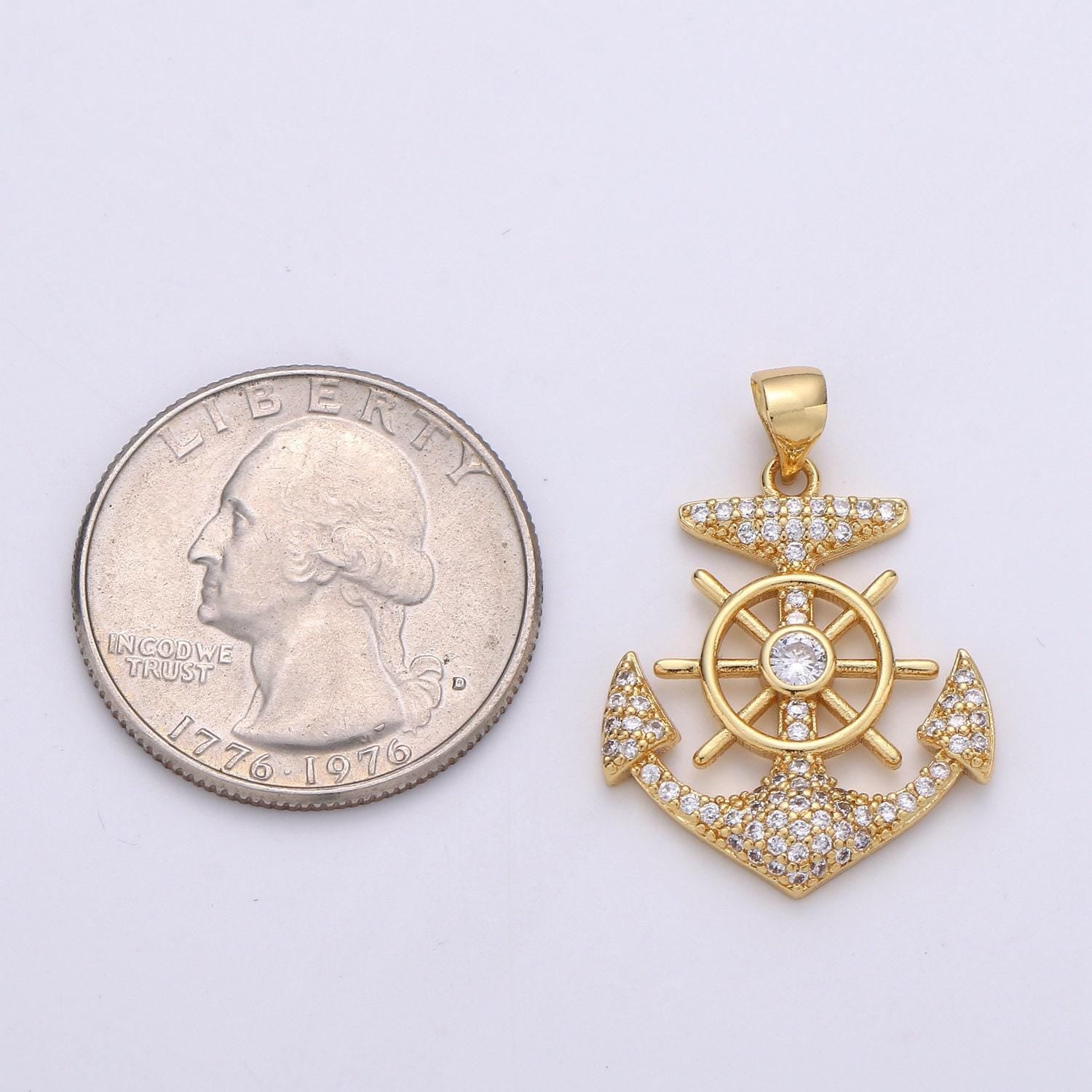 14k gold anchor pendant craft supplies for necklace bracelet jewelry making micro pave sailor charm
