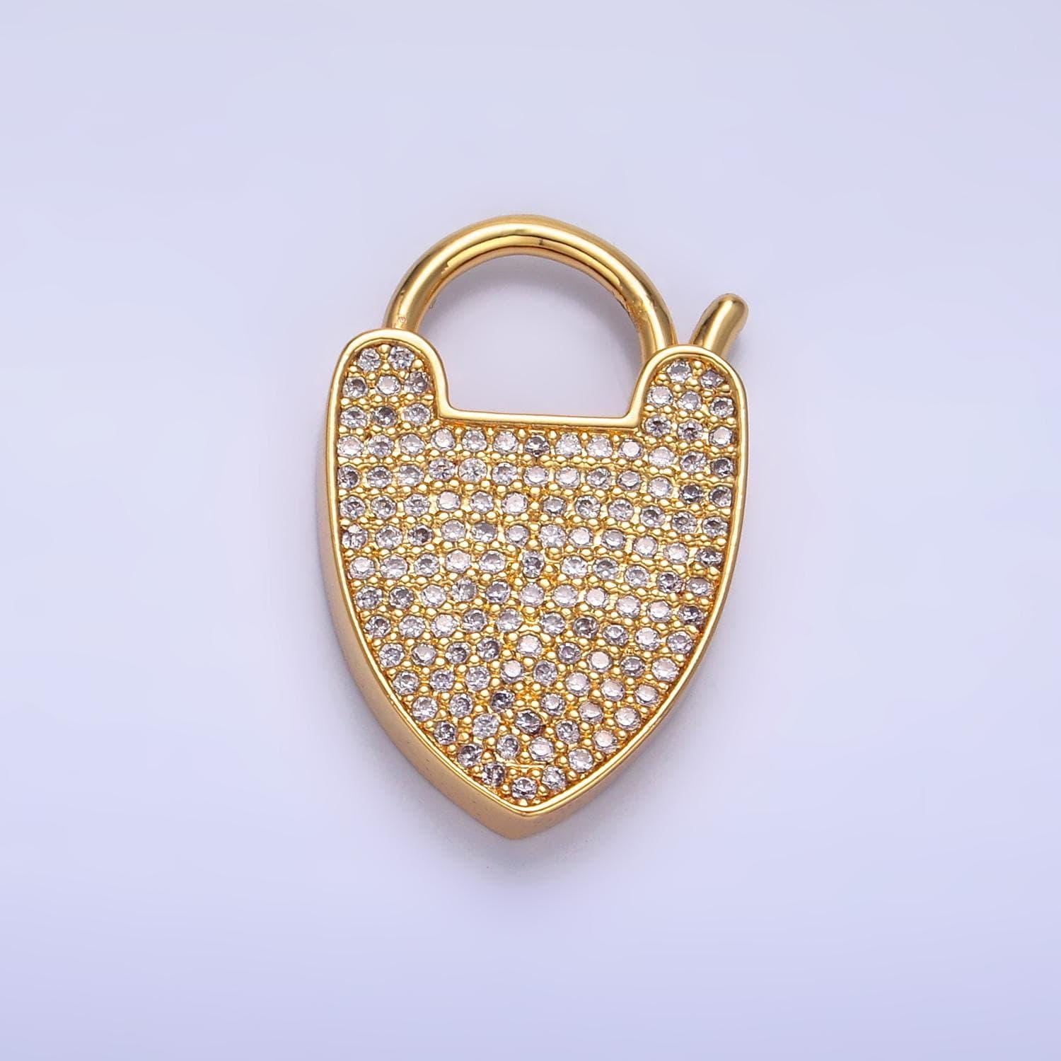 24k gold filled heart shaped lock clear cz heart charm for necklace jewelry making supplies clasp charm necklace component z1029