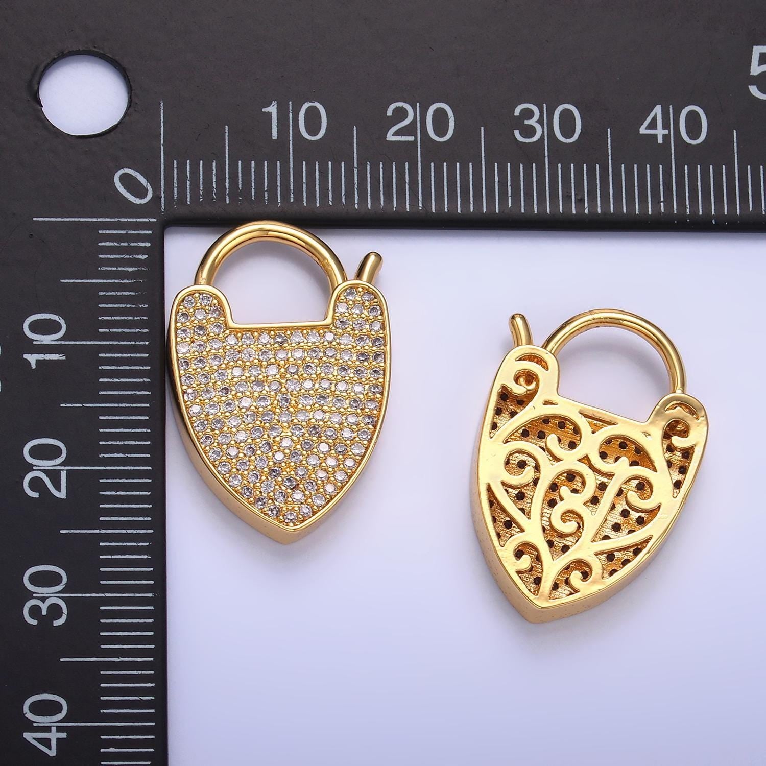 24k gold filled heart shaped lock clear cz heart charm for necklace jewelry making supplies clasp charm necklace component z1029