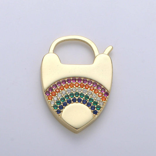 14k gold heart shaped lock, rainbow heart clasp for necklace jewelry making supplies end clasp component l266