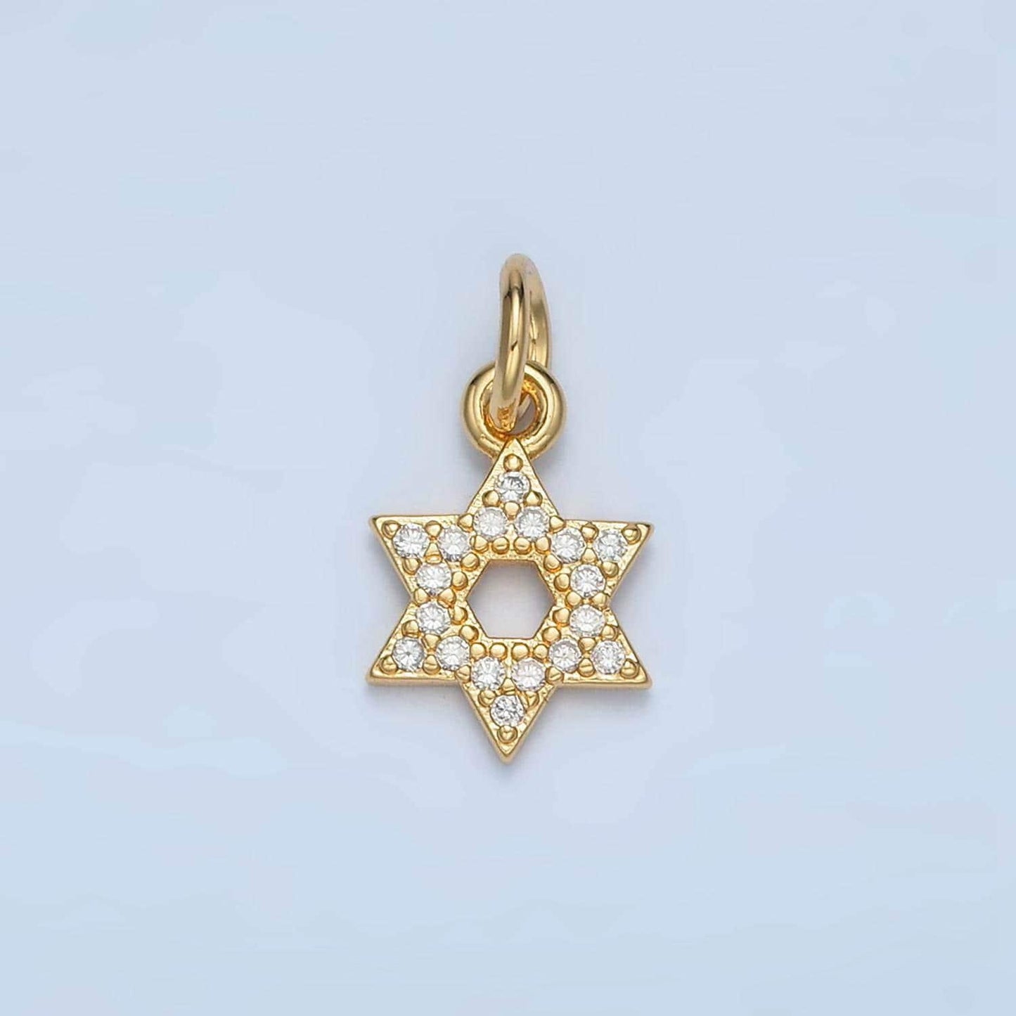 Mini open jewish star cz paved gold filled religious charm | w-187