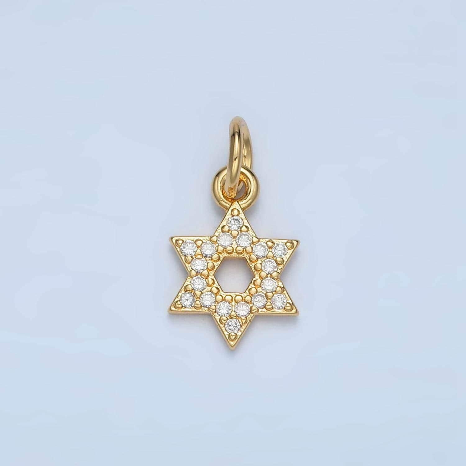 Mini open jewish star cz paved gold filled religious charm | w-187