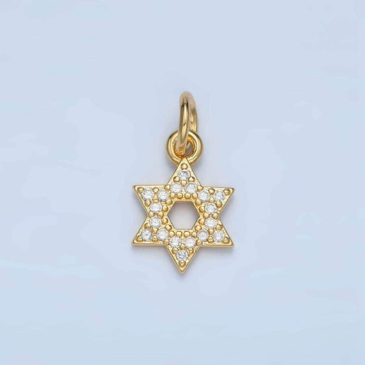 Mini open jewish star cz paved gold filled religious charm | w-187