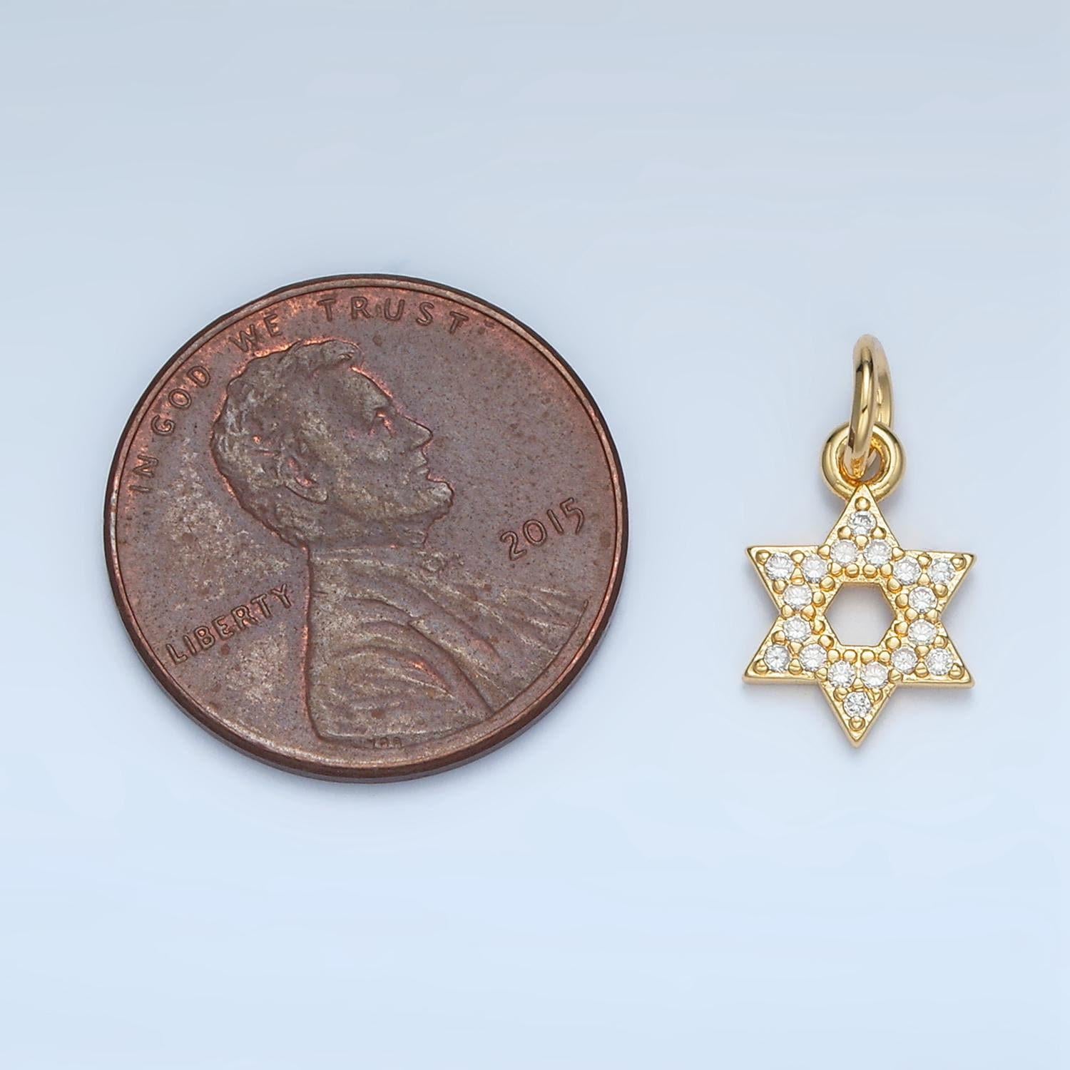 Mini open jewish star cz paved gold filled religious charm | w-187