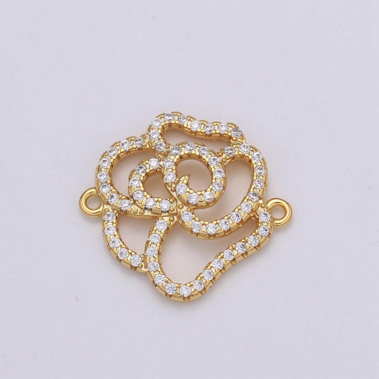 Rose connector pendant charm, cz flower connector, gold rose petal link connector for bracelet necklace, cogf 629