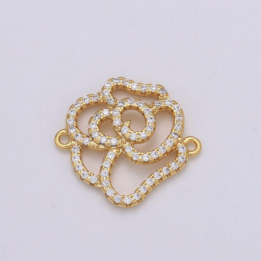 Rose connector pendant charm, cz flower connector, gold rose petal link connector for bracelet necklace, cogf 629