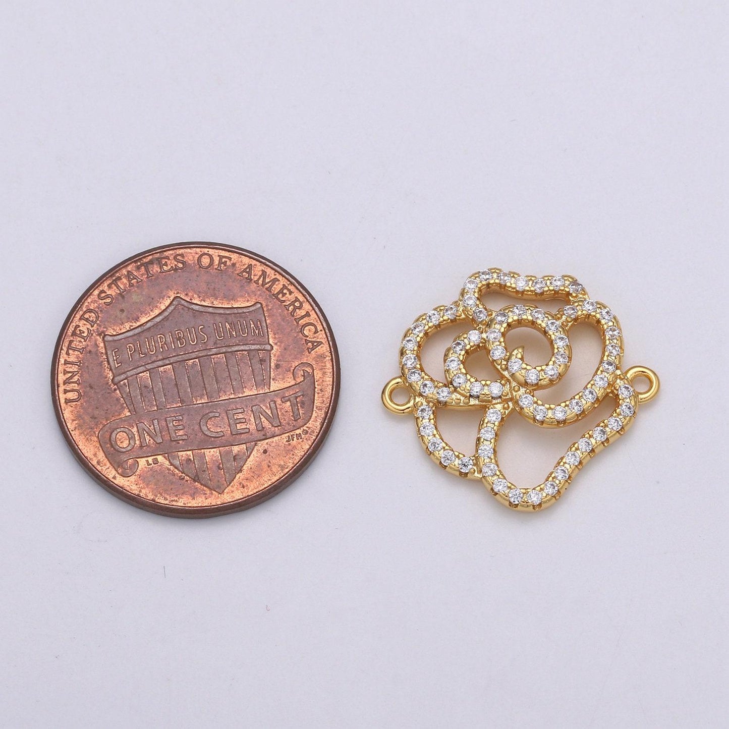 Rose connector pendant charm, cz flower connector, gold rose petal link connector for bracelet necklace, cogf 629