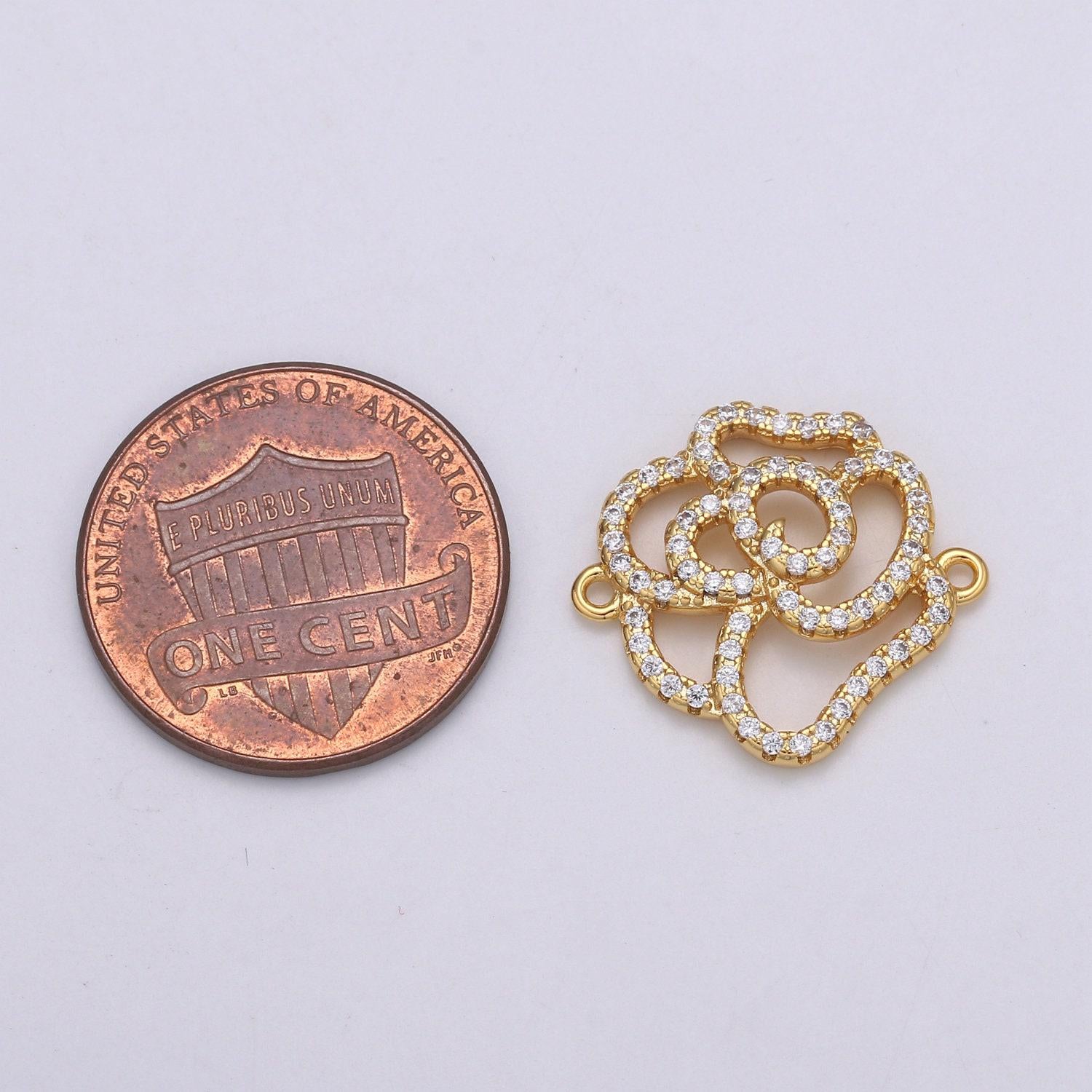 Rose connector pendant charm, cz flower connector, gold rose petal link connector for bracelet necklace, cogf 629