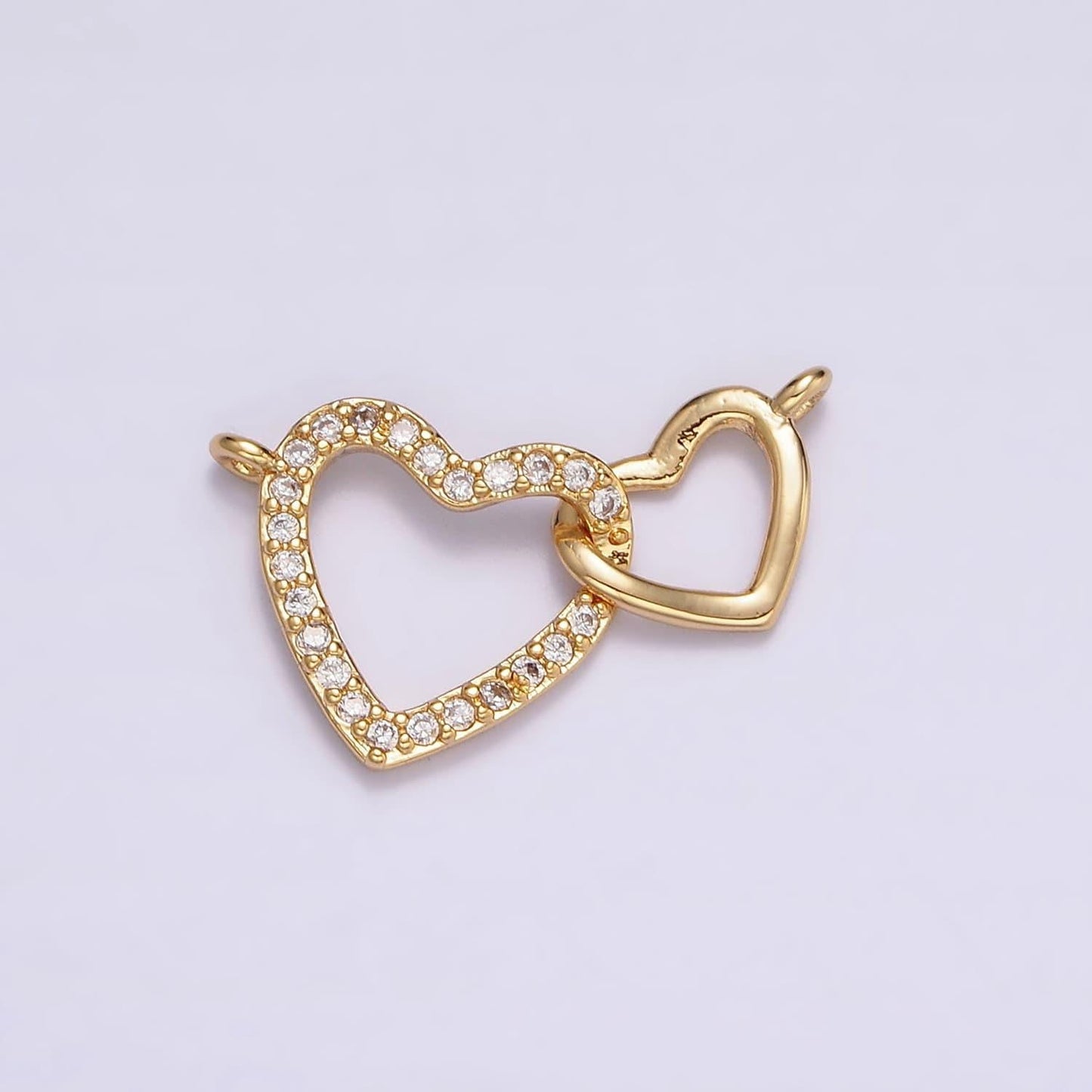 24k gold filled open double heart micro paved cz connector | y758