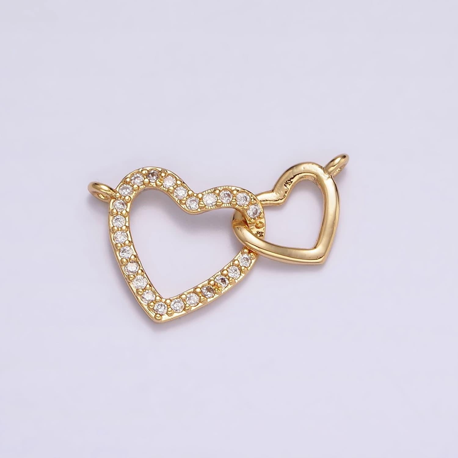 24k gold filled open double heart micro paved cz connector | y758