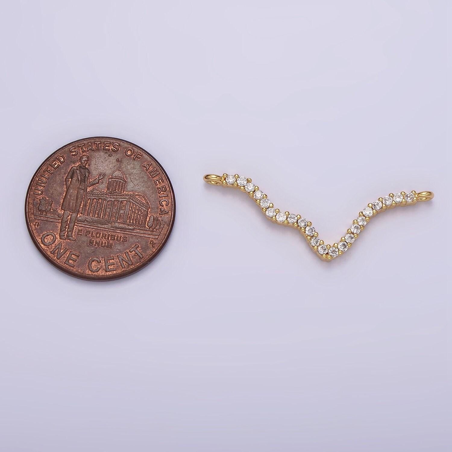 14k gold filled 30mm clear micro paved cz abstract lined connector | g115