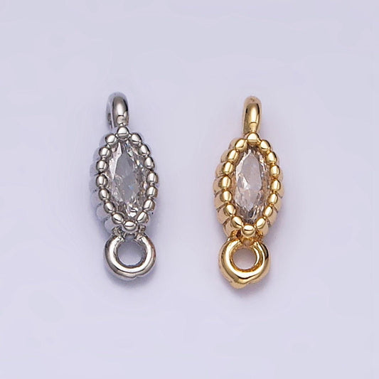 16k gold filled 4.5mm clear marquise cz dotted bezel connector in gold & silver oval charm connector | y-907