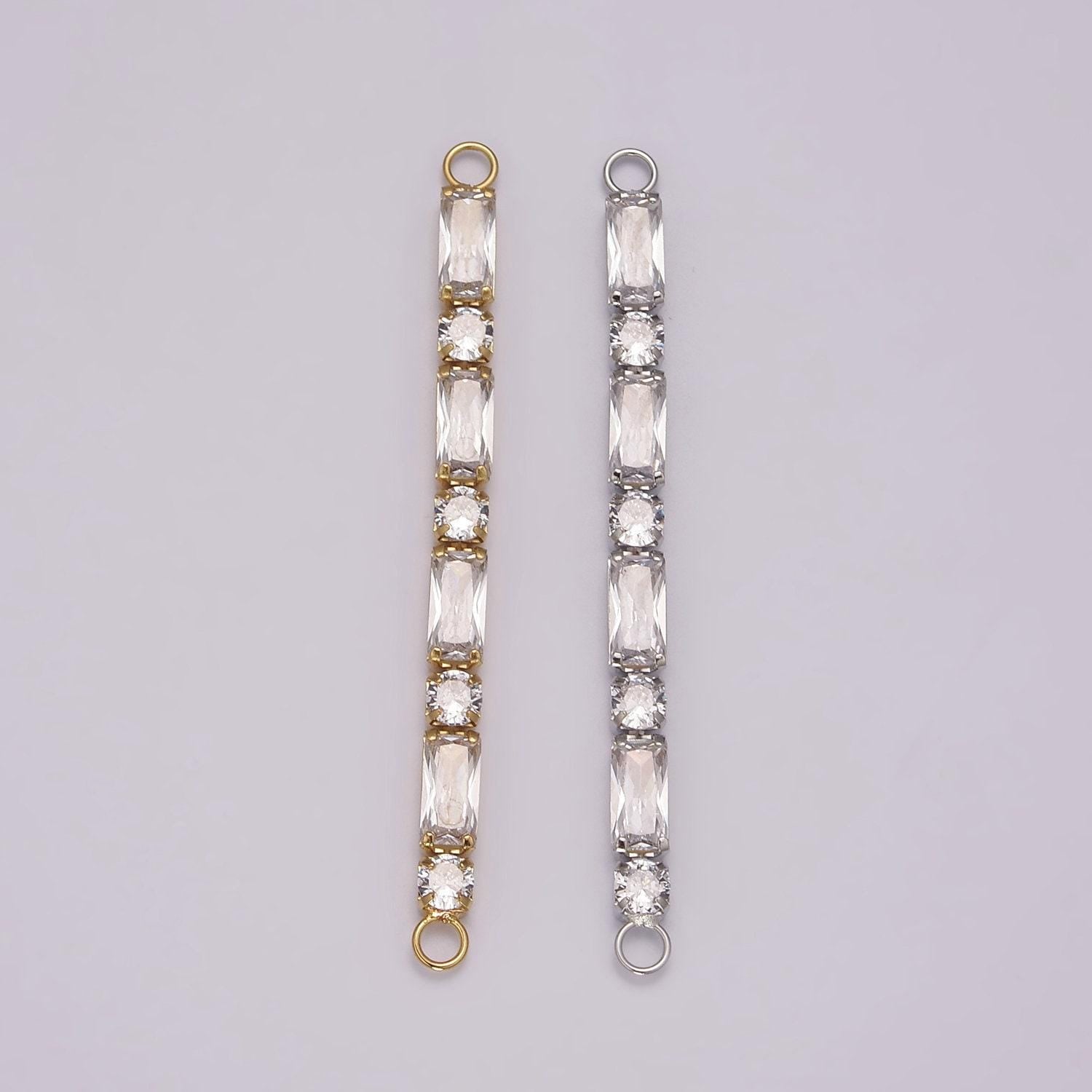 14k gold filled minimalist bendable emerald cut bar connector micro pave cz diy charm necklace bracelet findings for jewelry making