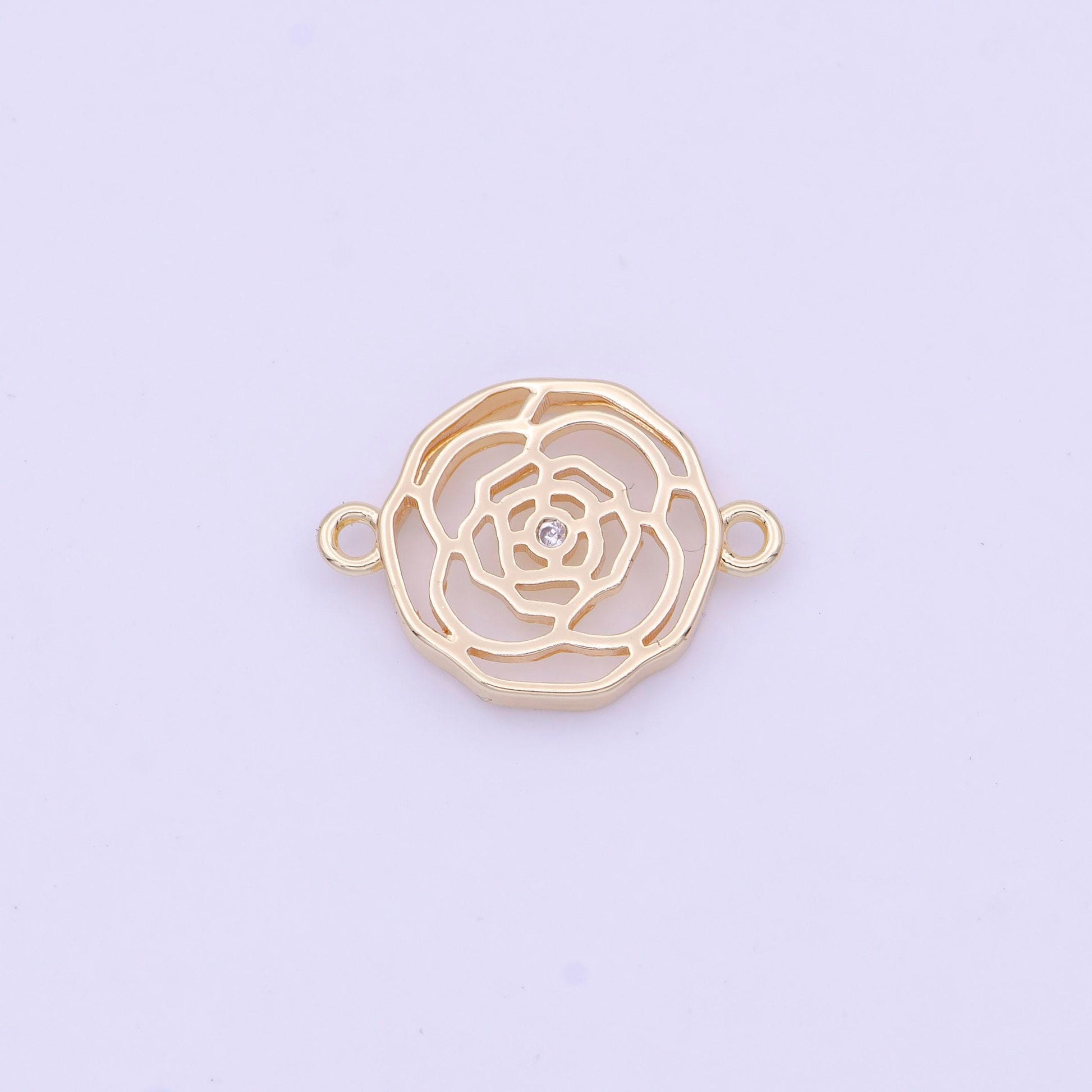 Gold rose flower filigree charm connector for bracelet component y-628