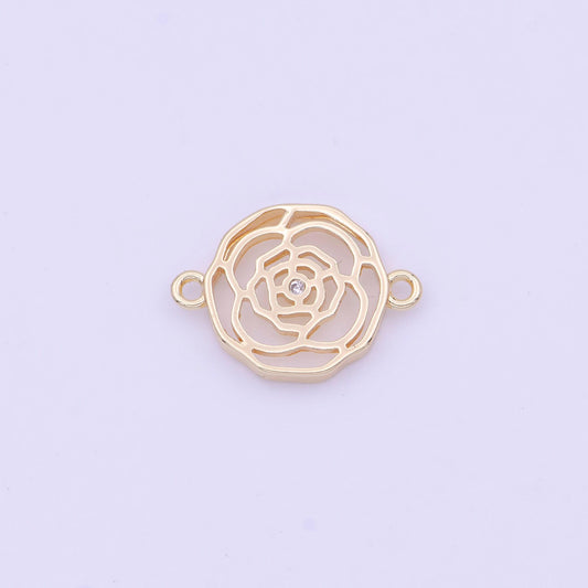 Gold rose flower filigree charm connector for bracelet component y-628
