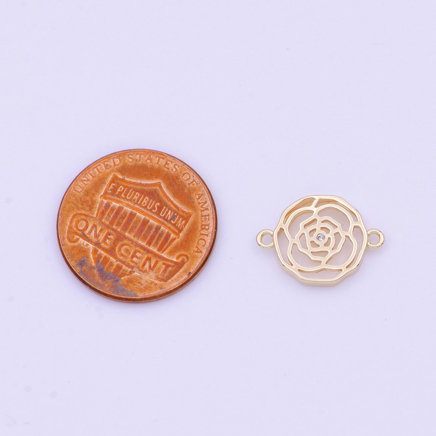 Gold rose flower filigree charm connector for bracelet component y-628