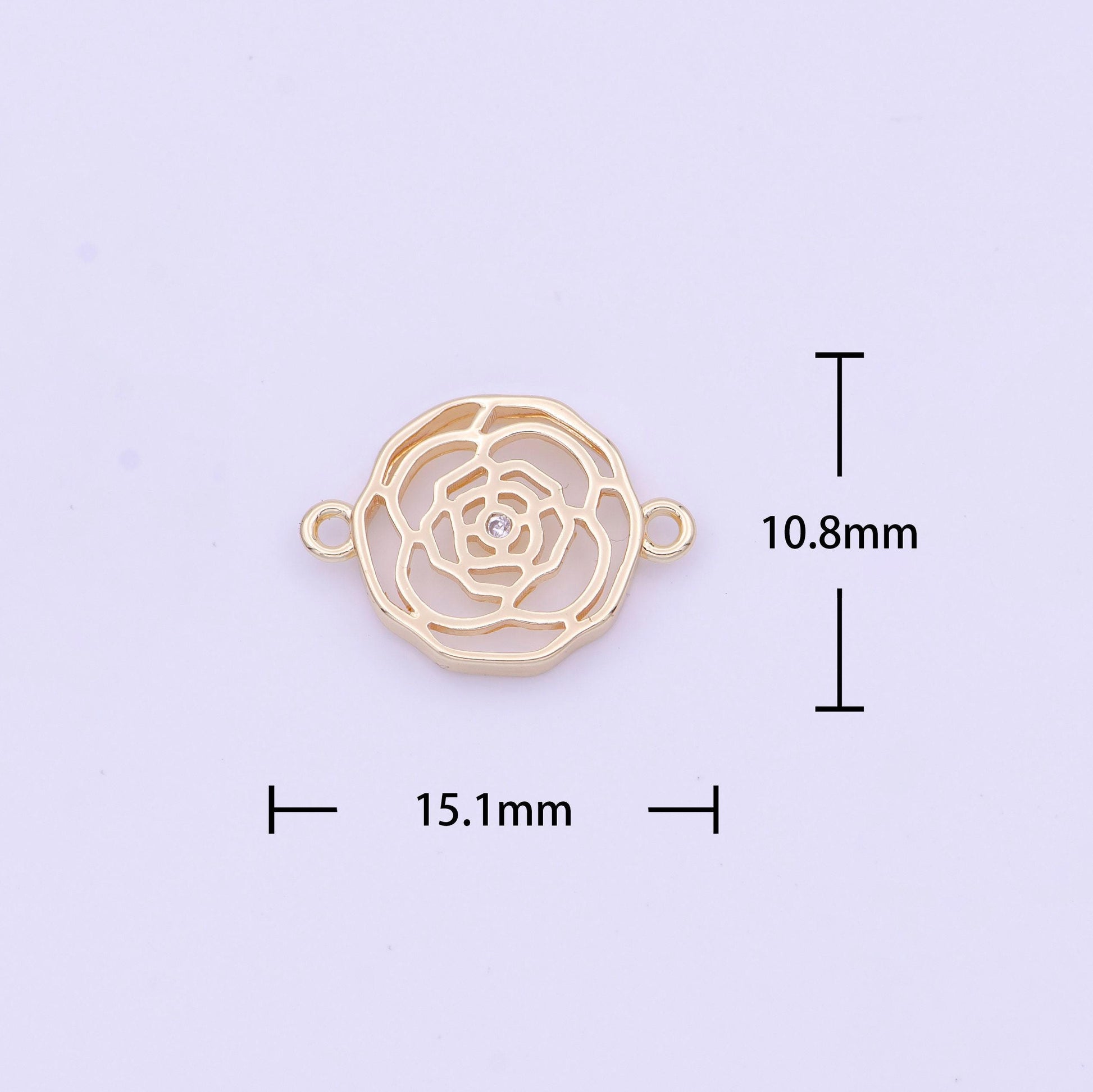 Gold rose flower filigree charm connector for bracelet component y-628