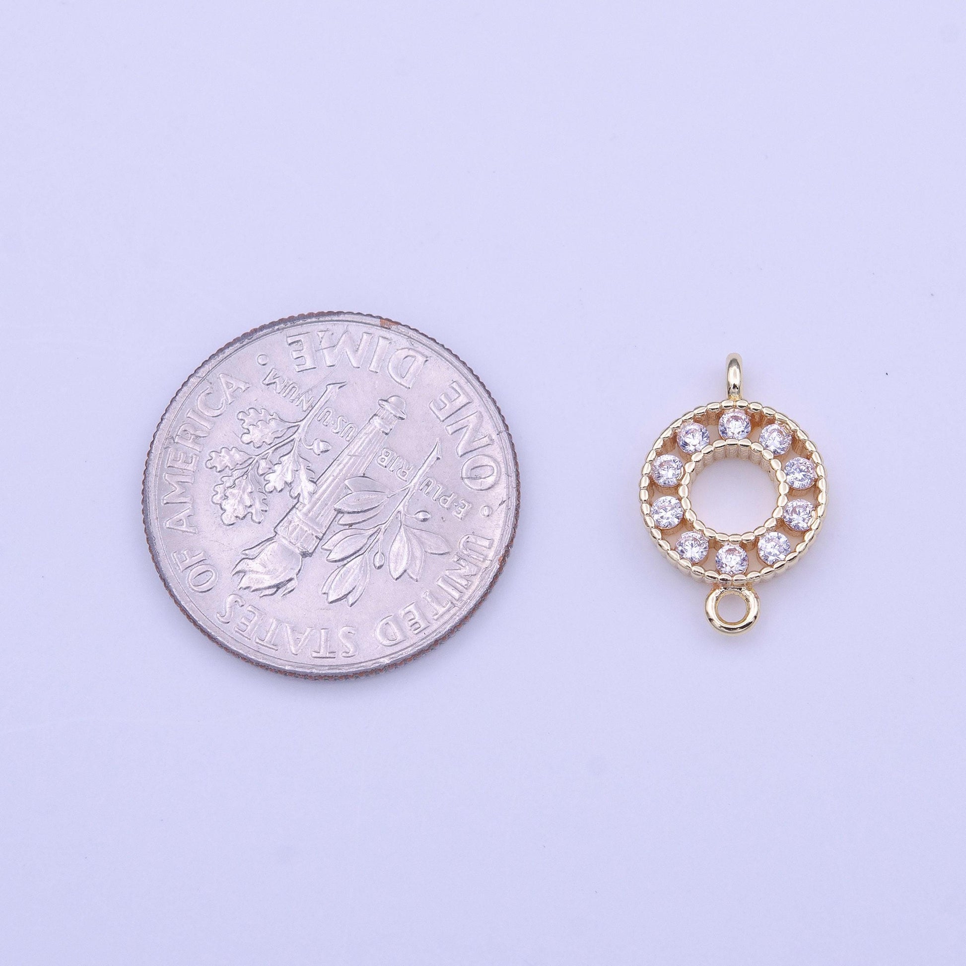 Mini clear cz cubic zirconia round gold link connector | y649