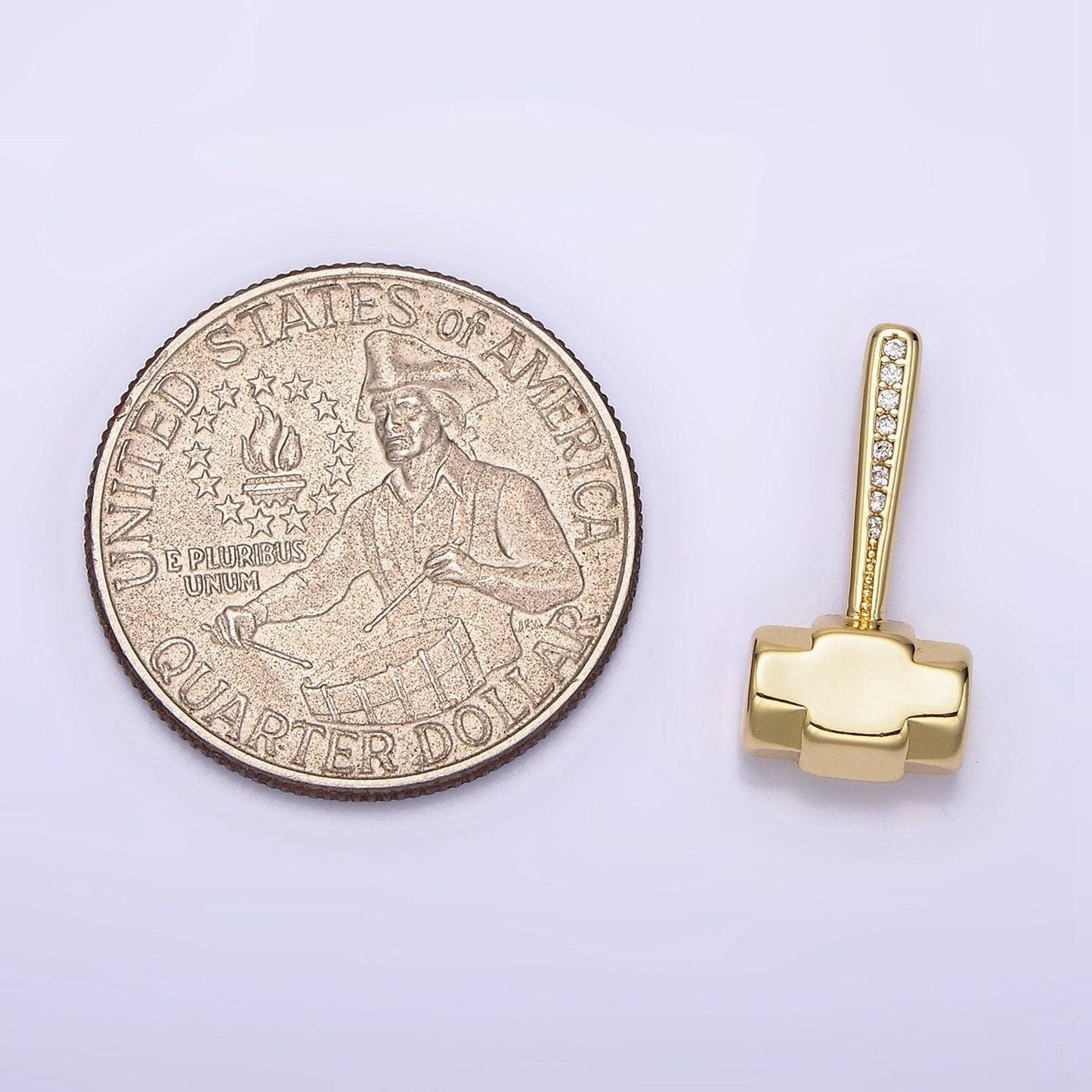Micro pave gold cz sledgehammer construction tool charm | n1245