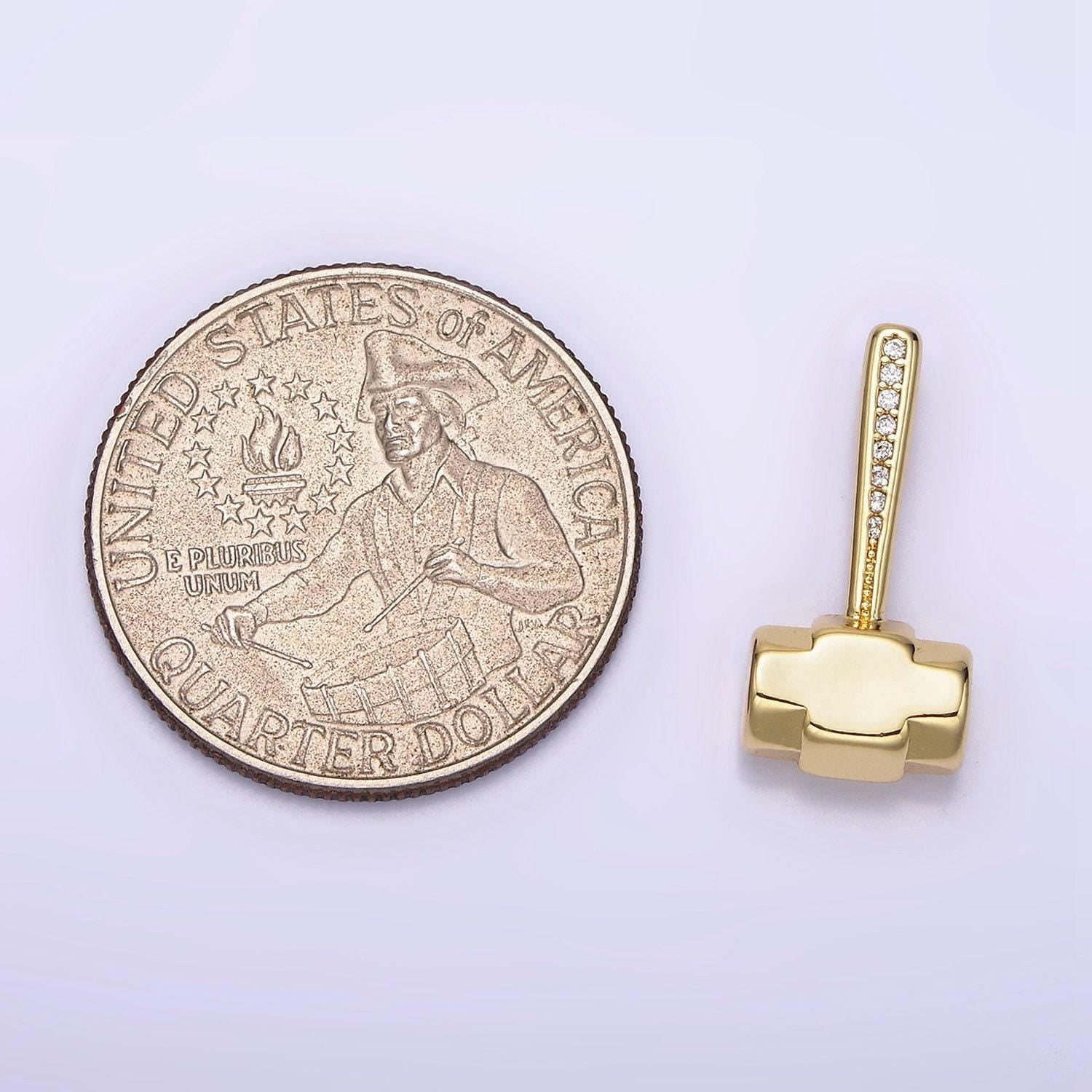 Micro pave gold cz sledgehammer construction tool charm | n1245
