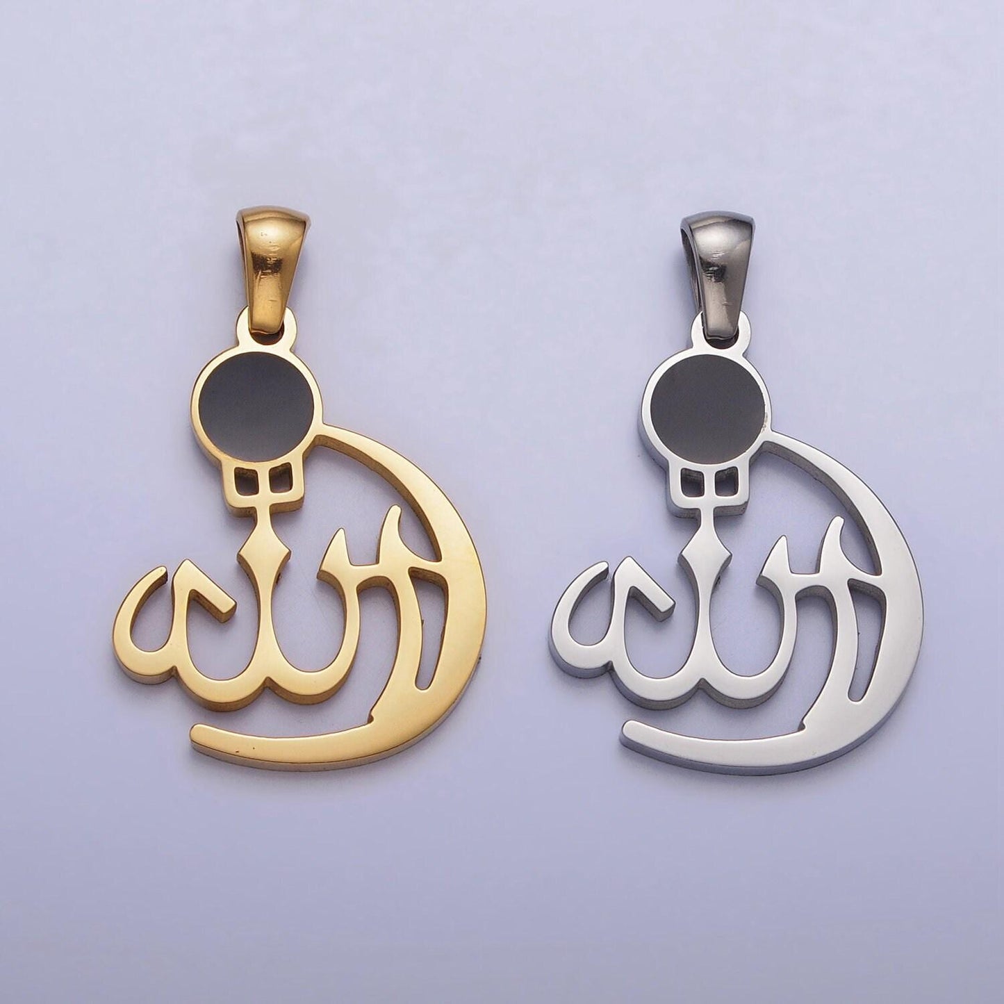 Gold arabic word allah moslem muslim islam calligraphy charm stainless steel charm for religious jewelry making supply j473