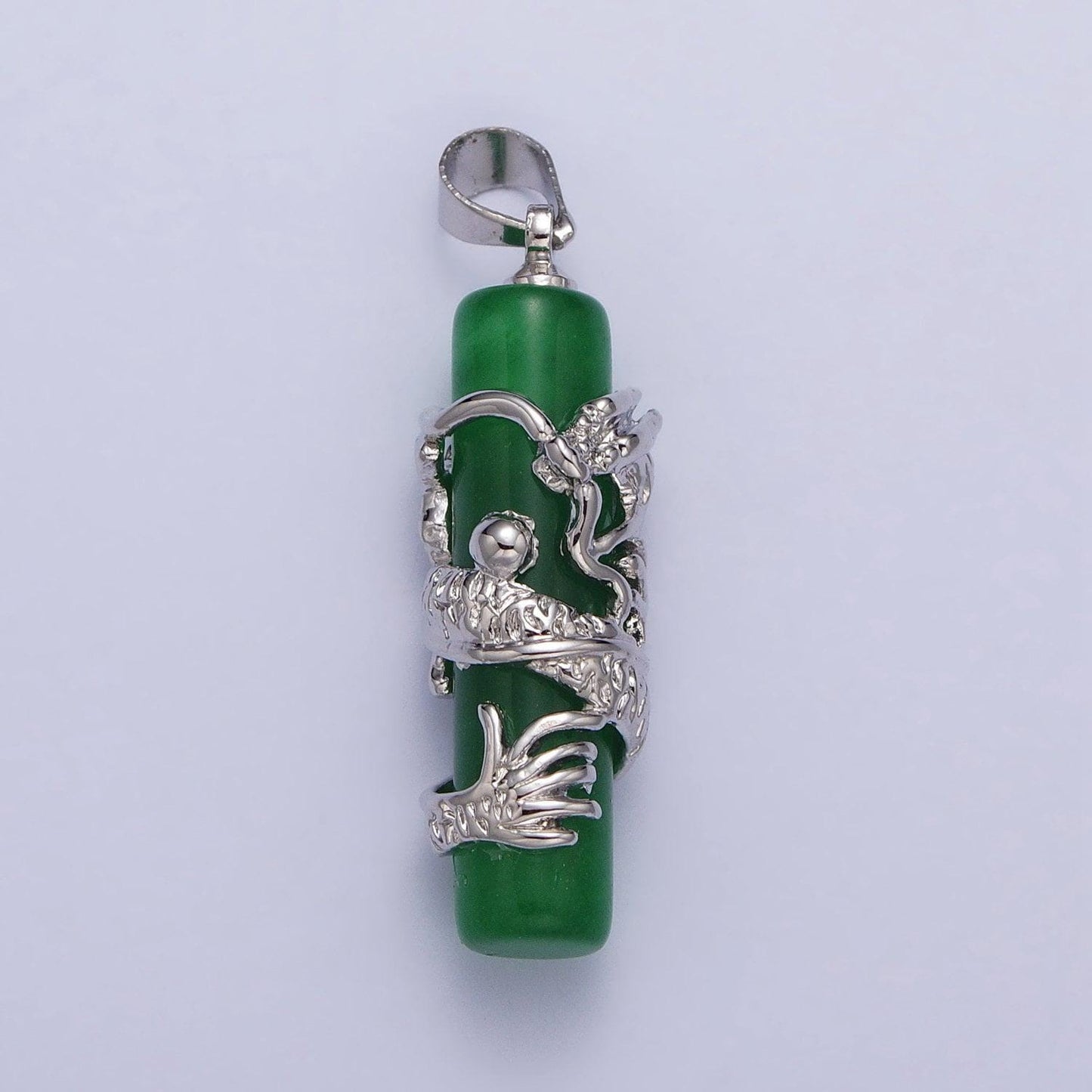 Gold genuine green jade dragon pendant necklace amulet cylinder jade bar necklace for women men