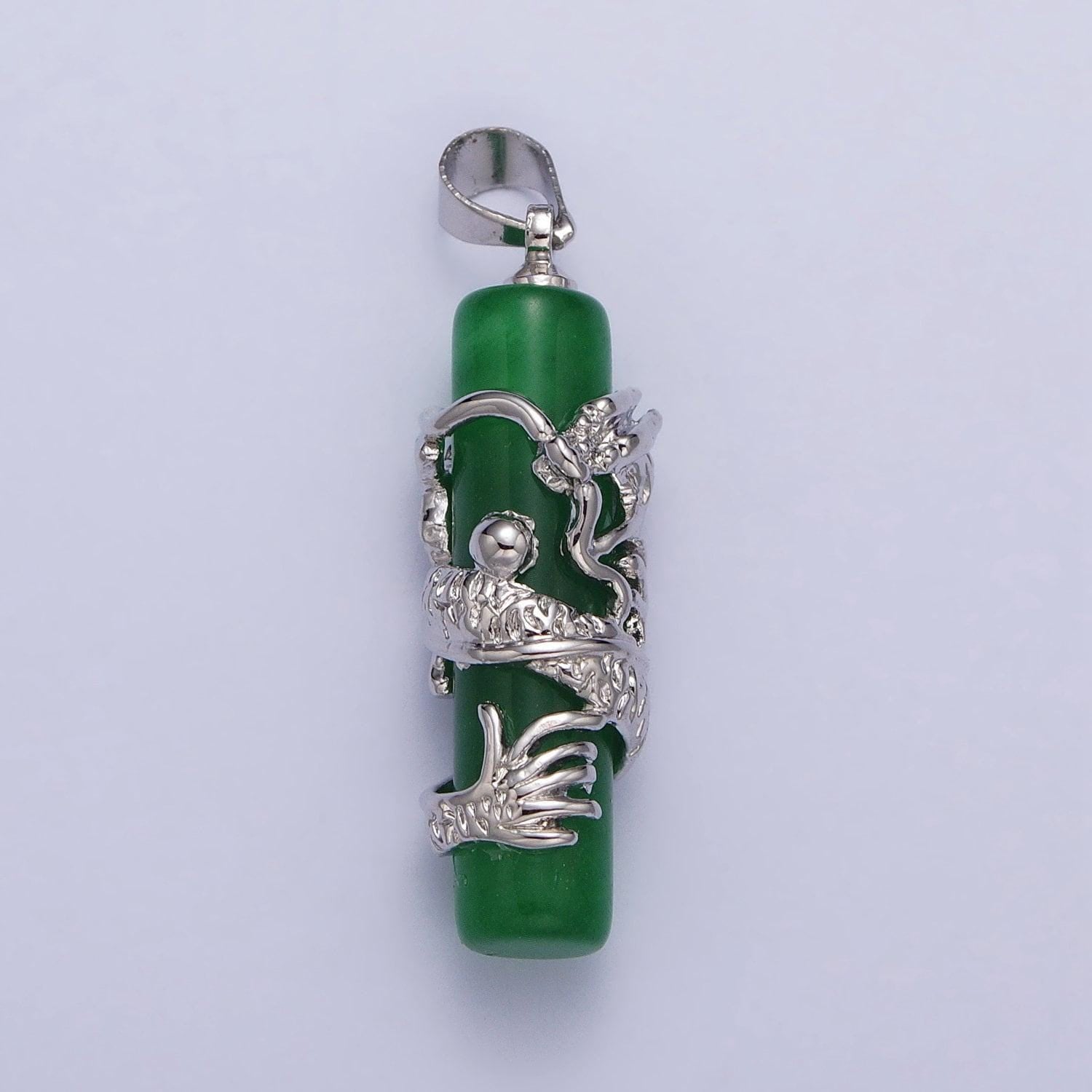 Gold genuine green jade dragon pendant necklace amulet cylinder jade bar necklace for women men