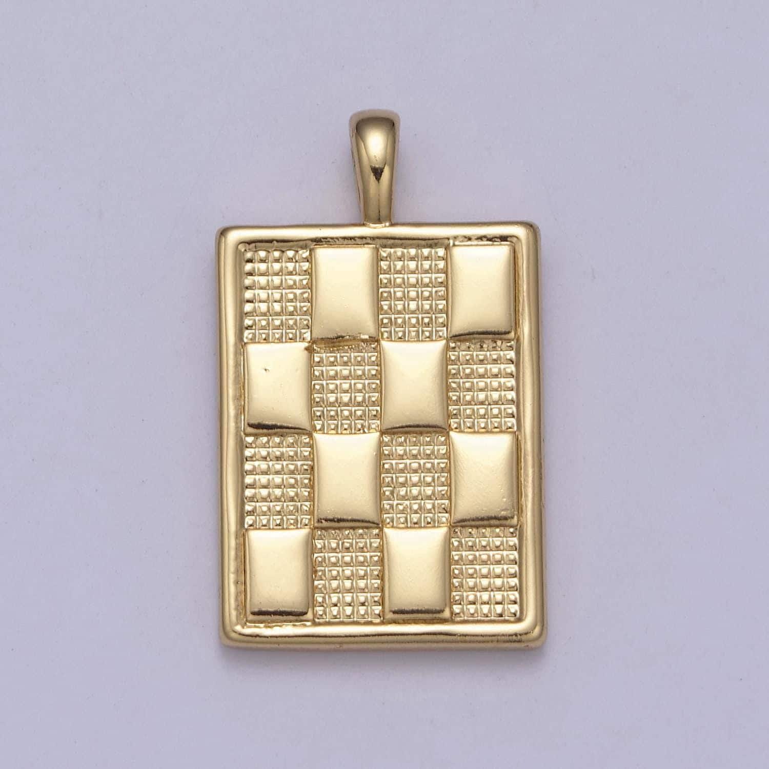 Dainty gold square medallion charm checker board pendant for men women unisex jewelry making h-434