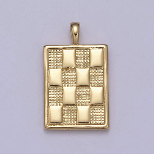 Dainty gold square medallion charm checker board pendant for men women unisex jewelry making h-434