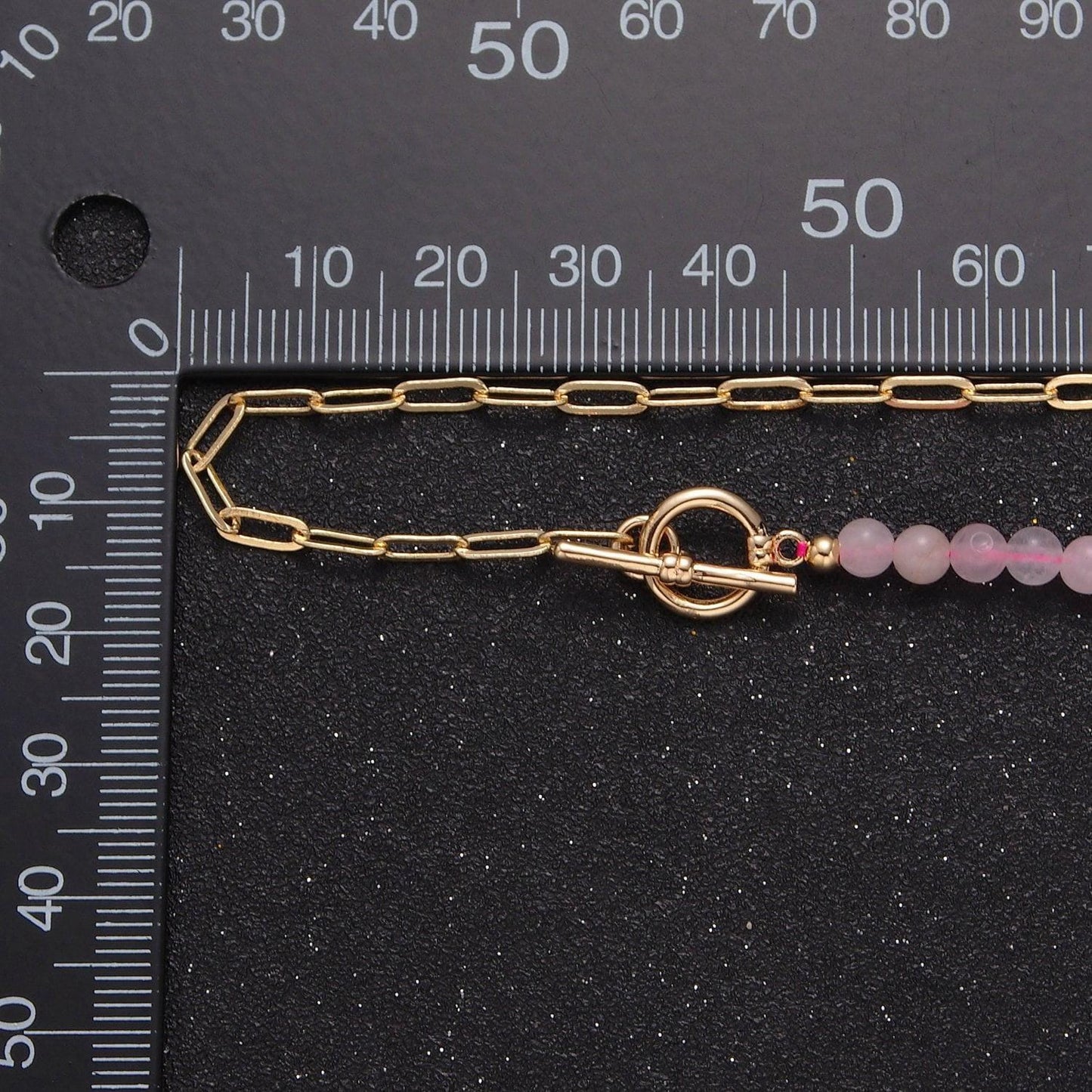 Dainty half bead half link chain necklace, 24k gold filled paperclip chain with pink quartz necklace wa-968
