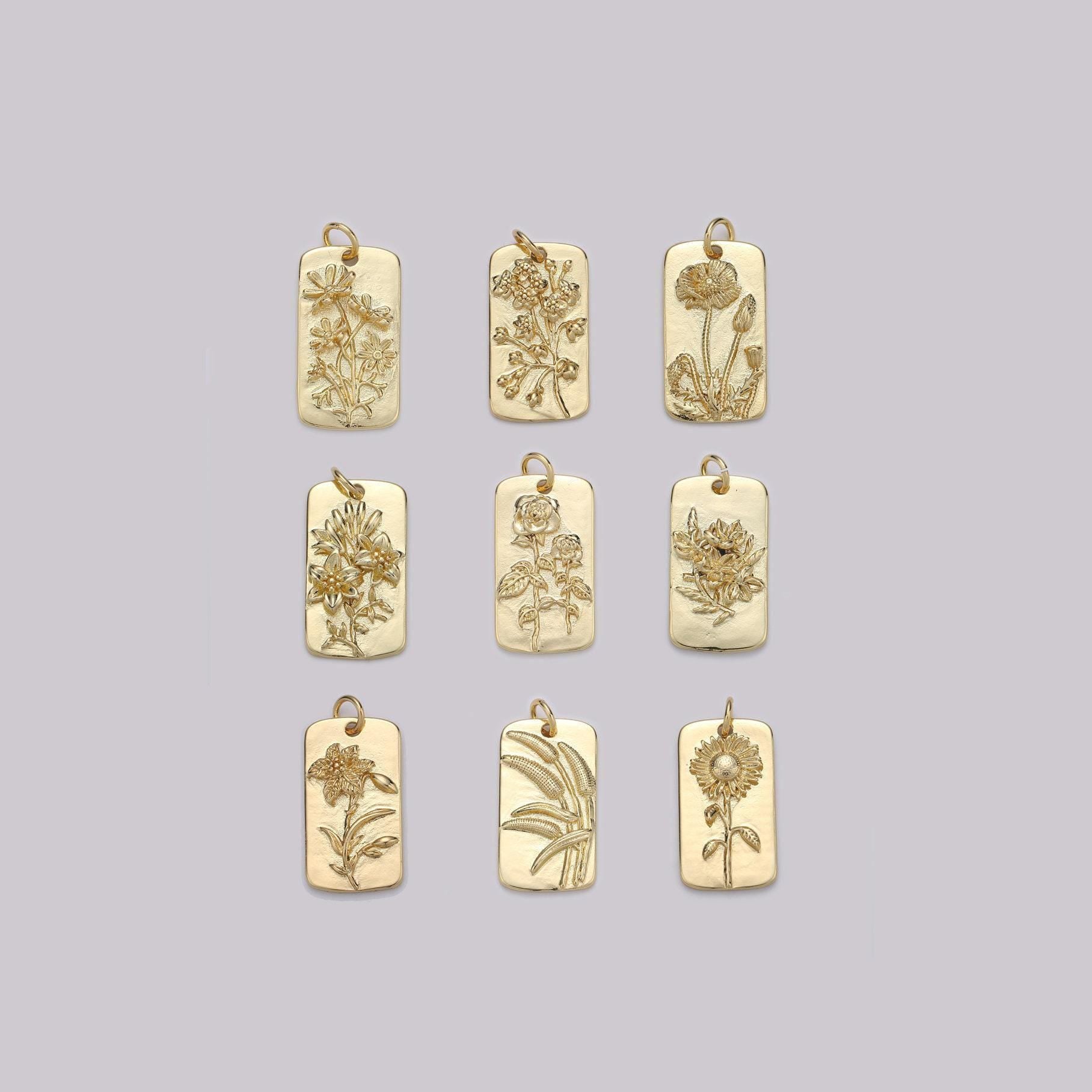 1x gold flower charms, wild flower pendant, dainty flower charm, sun flower poppy daisy hibiscus charm for necklace floral jewelry, d-750
